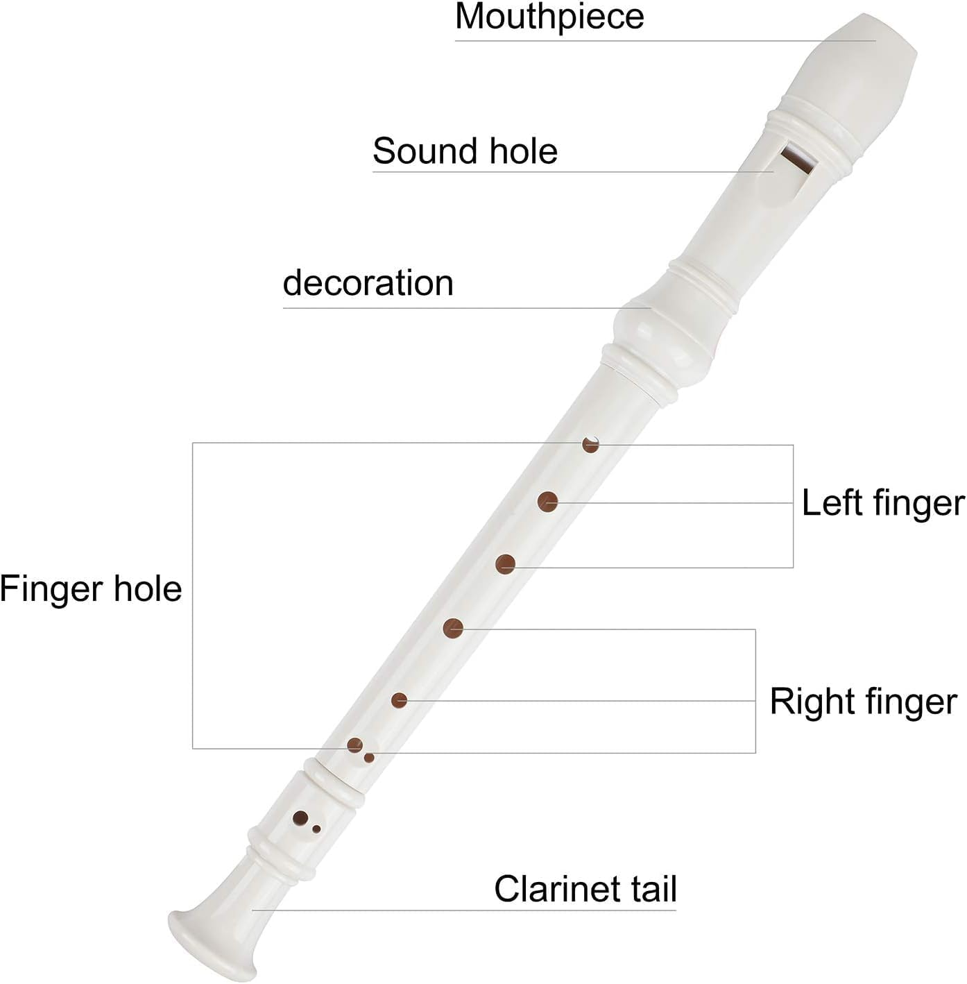 Soprano Recorder, 8-Hole Plastic Flute for Kids - Beginner School Flute with Cleaning Stick and Instruction Manual (White) - Green image number 5