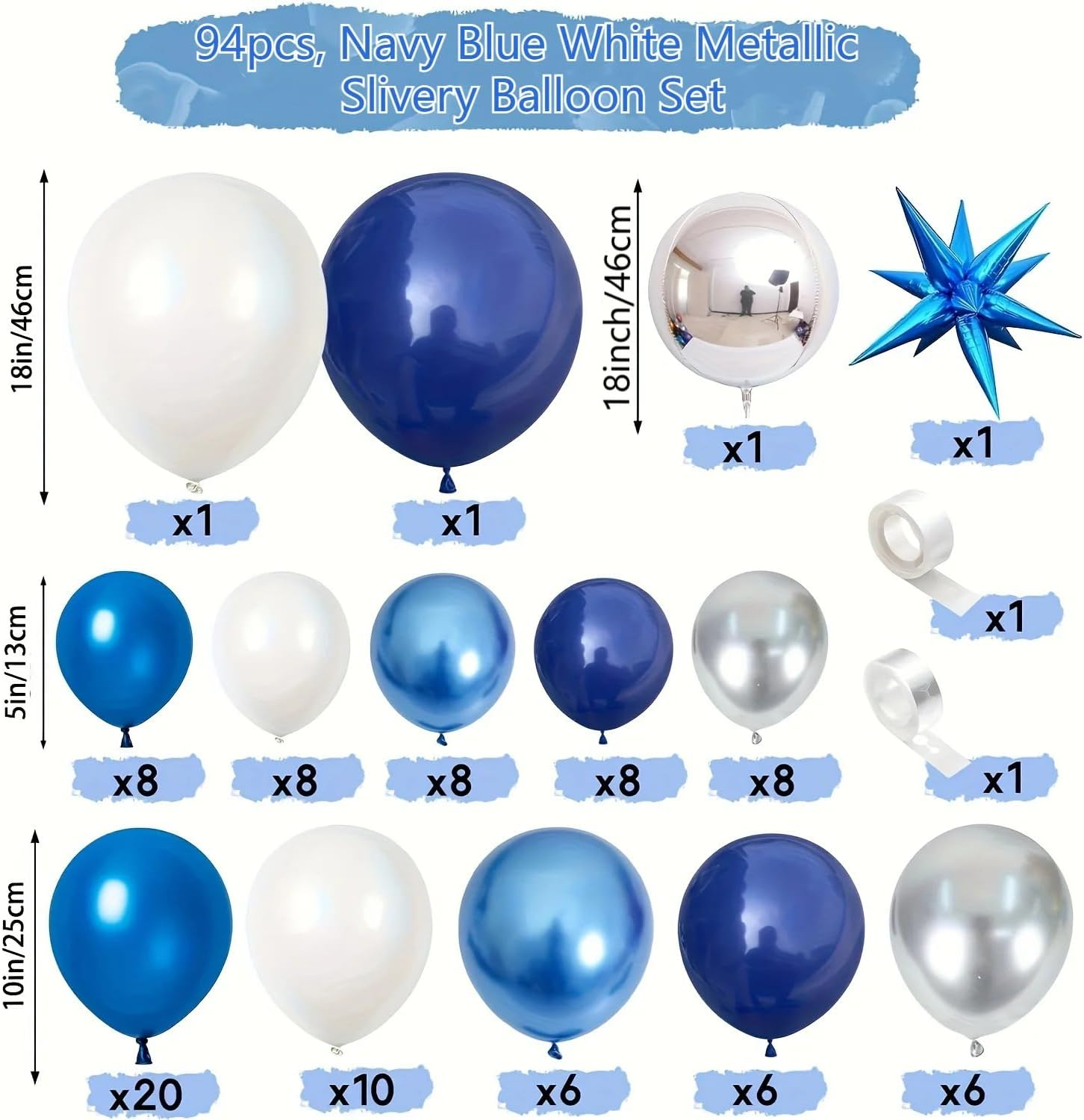 Blue White Balloon Arch Kit, Navy Blue Silver White Balloon Garland with Star Foil Balloons for Birthday Wedding Graduation Party Decoration image number 5