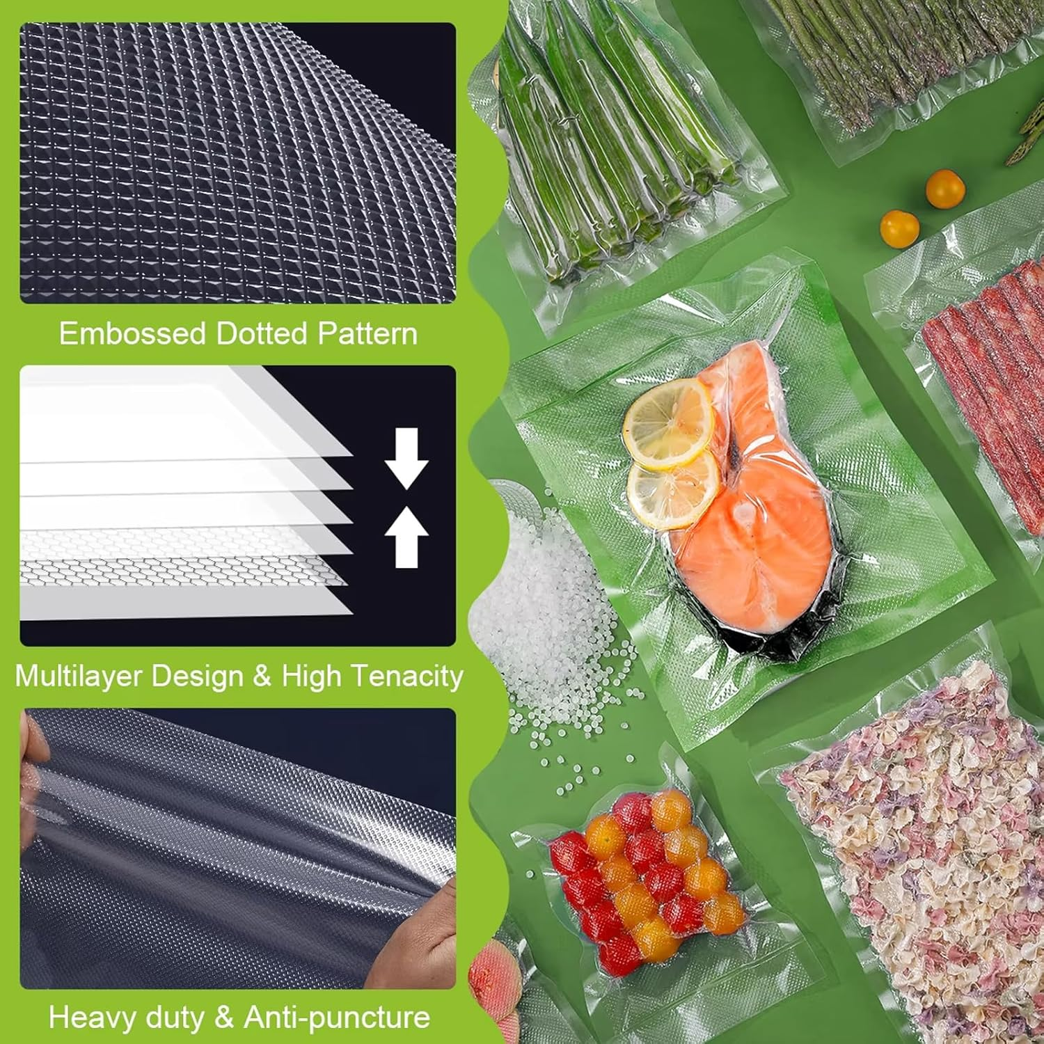 28X35Cm Vacuum Food Storage Bags Pre-Cut Food Saver Bags Large Capacity Food Preservation Bags for Heat Seal Food Storage, Seal Bag Boilsafe to 120&deg;F Freezable,Reuseable(100Pcs) image number 4