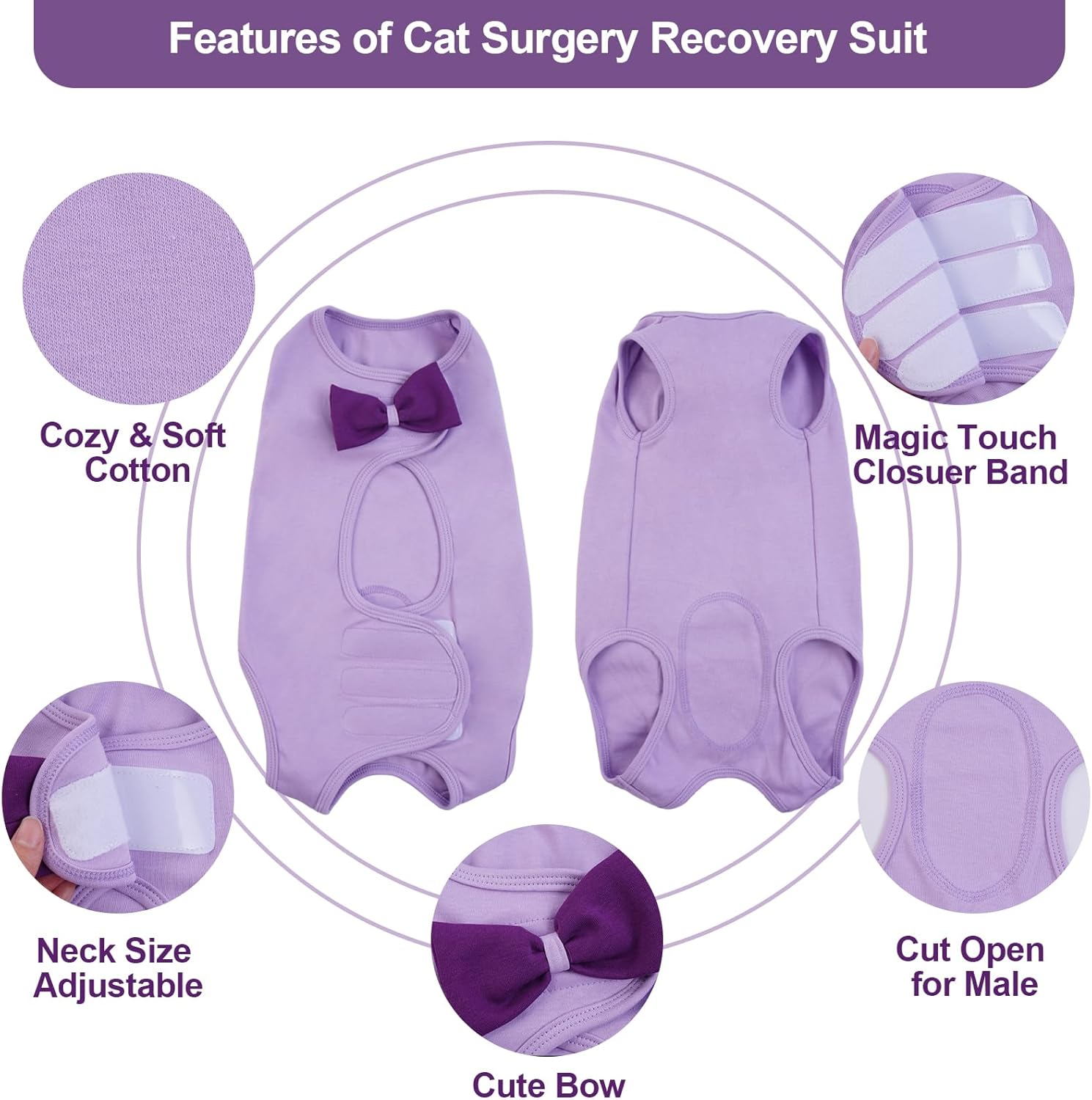 DENTRUN Cat Recovery Suit, Cat Onesie for Post Spay Surgery Vest Female Kitten Shirts anti Licking Suit, Cat Premium Soft Vest Cone E-Collar Alternative Neuter Surgical Suit for Male Cats Apparel image number 6