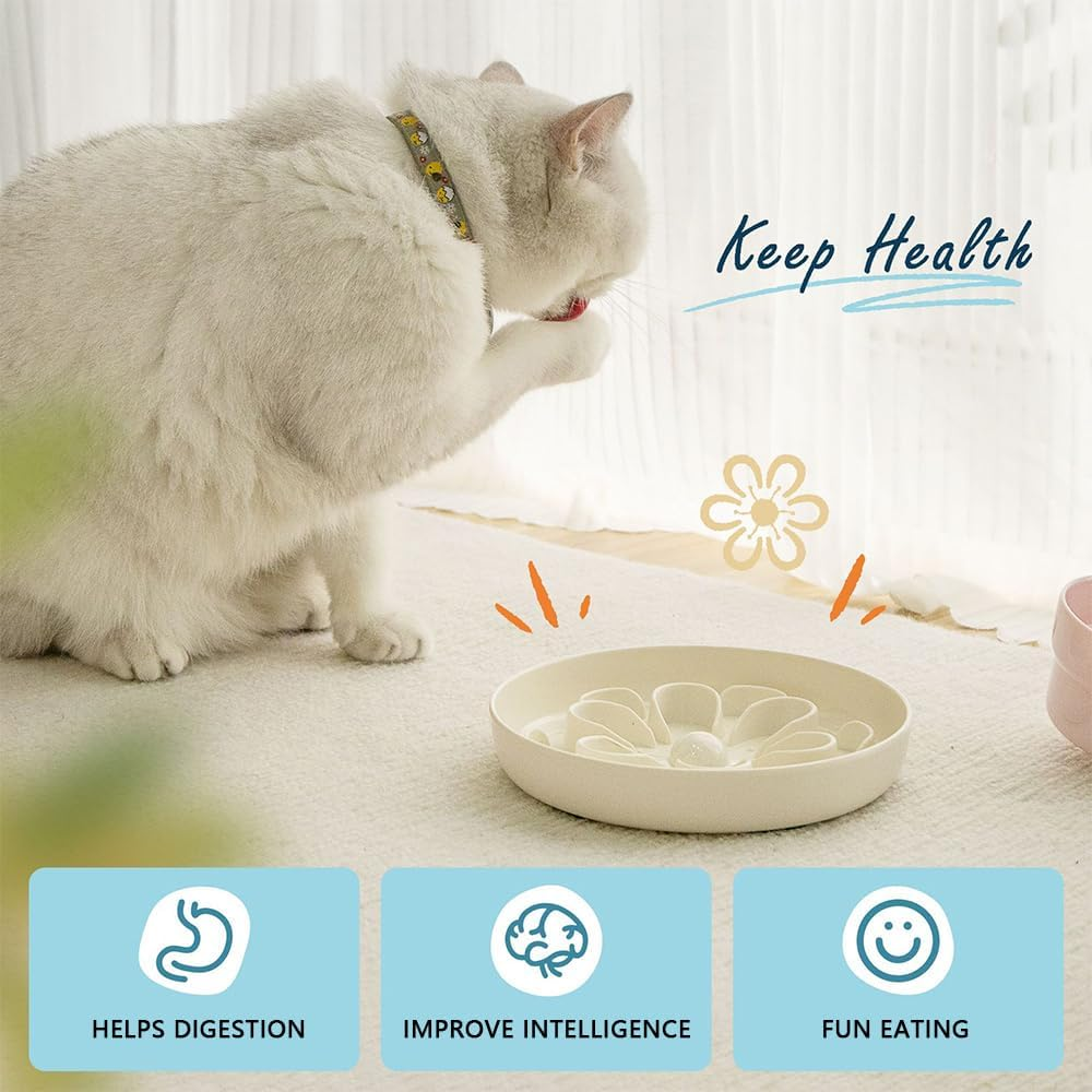 3-Pack Slow Food Cat Bowls - 16 X 2.8 Cm Cute Flower Maze Plates, Suitable for Dry and Wet Food, Whisker-Friendly, Fun Interactive Cat Plates, Dishwasher-Safe image number 1