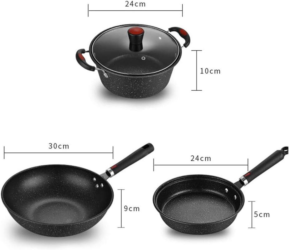 GUDAJIN 3 Piece Stone Cooking Pan, Non-Stick Frying Pan, Home Kitchenware Non-Stick Cookware Set, Pans, Frying Pans and Stew Pans Set for Baking, Grilling, Frying, Roasting image number 1