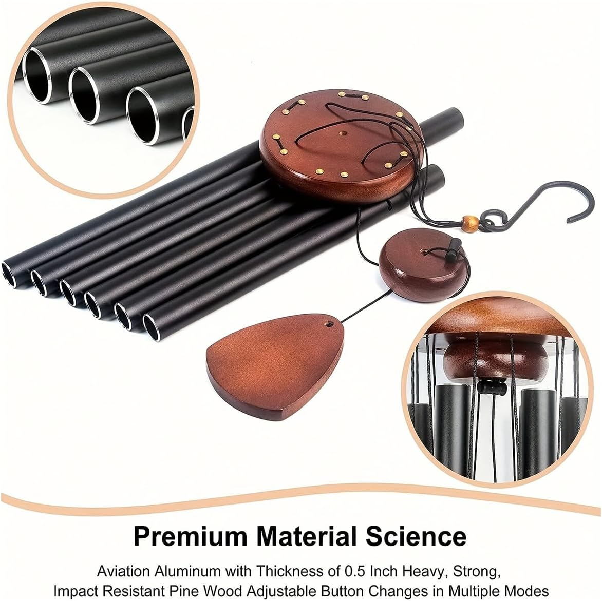 Wind Chimes for Outside, 26 Inches Wind Chimes, Memorial Wind Chimes for Outdoof, Black, Sliver, Blue, Bronze Color (Black) - Sliver image number 5