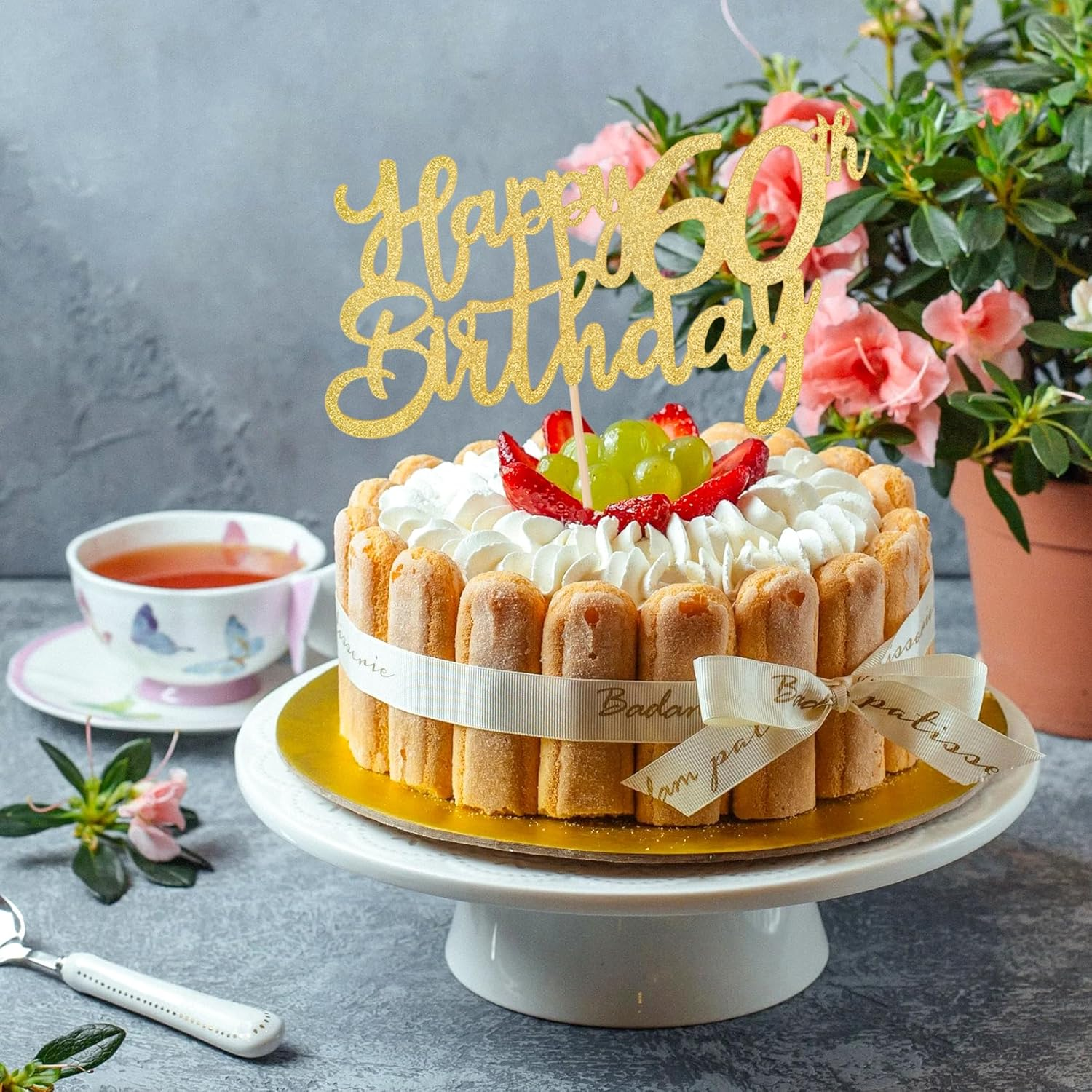 2 PCS Gold Happy 60Th Birthday Cake Topper Glitter, Cheers to 60 Years Birthday Cake, Happy Birthday Cake Decorations Supplies, Pick 60 Fabulous Cake Decoration for Happy 60Th Birthday image number 6