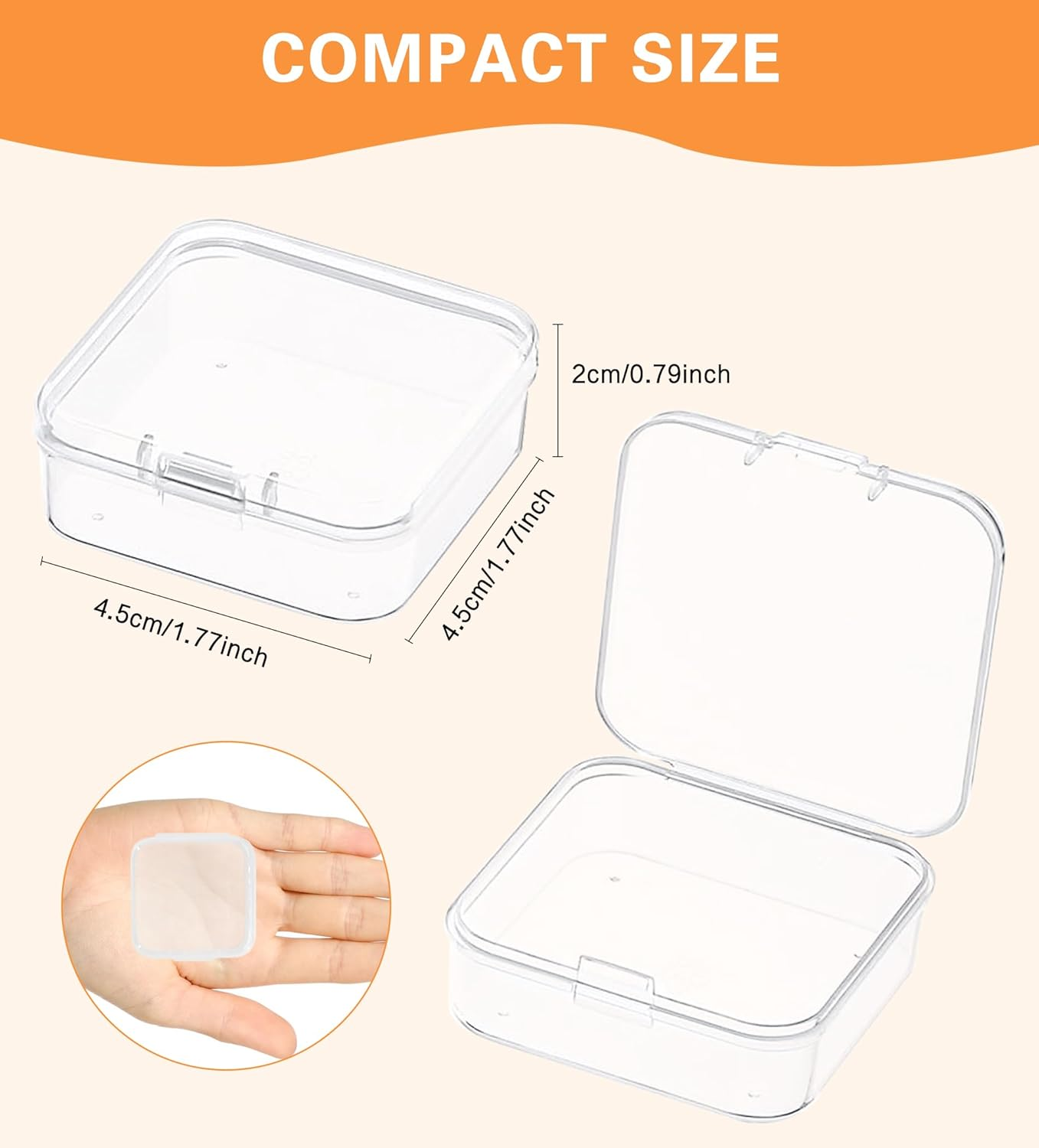 YBVABE 24Pack Plastic Beads Storage Containers Compact 4.5X4.5X2Cm - Versatile Organizer for Jewelry, Hardware, Beads, Earplugs - Durable, Hinged Lid, Transparent Design image number 5