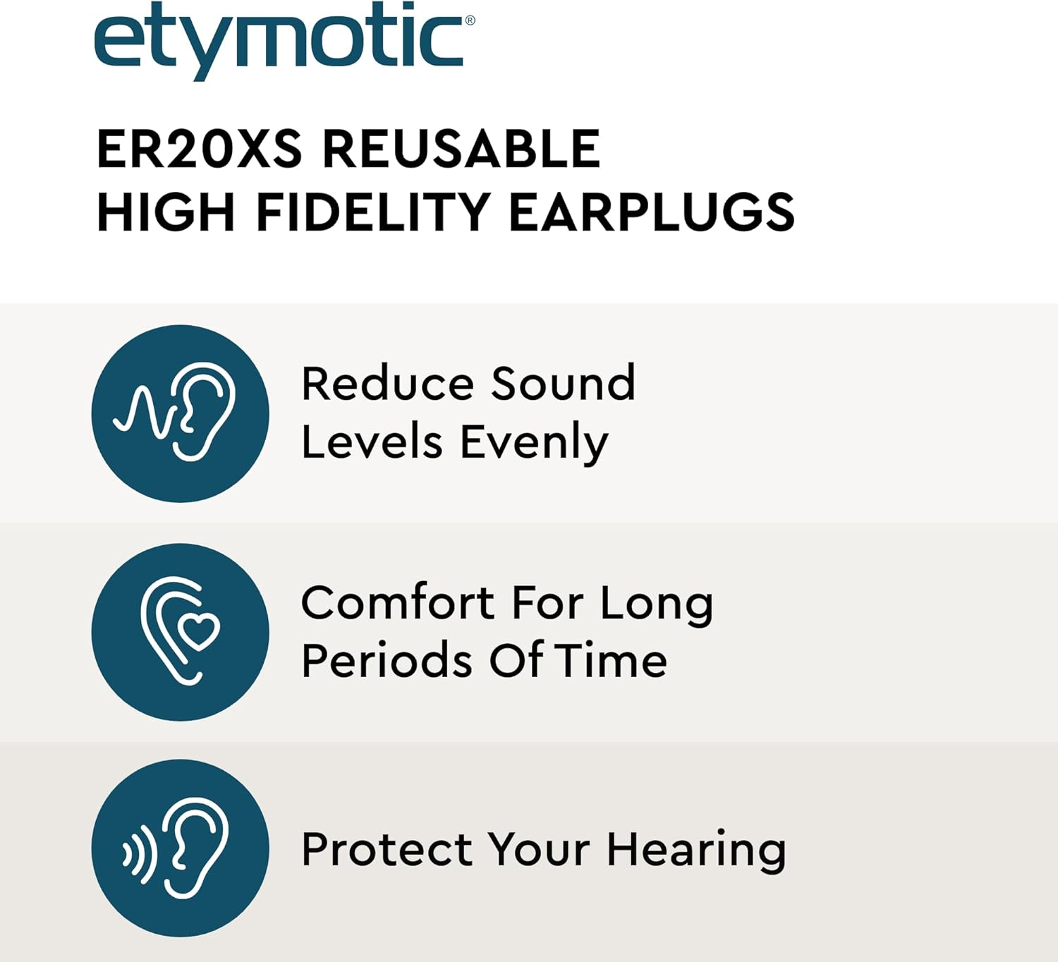Etymotic Research ER20XS High-Fidelity Earplugs (Concerts, Musicians, Airplanes, Motorcycles, Sensitivity and Universal Hearing Protection) - Standard, Clear Stem image number 5