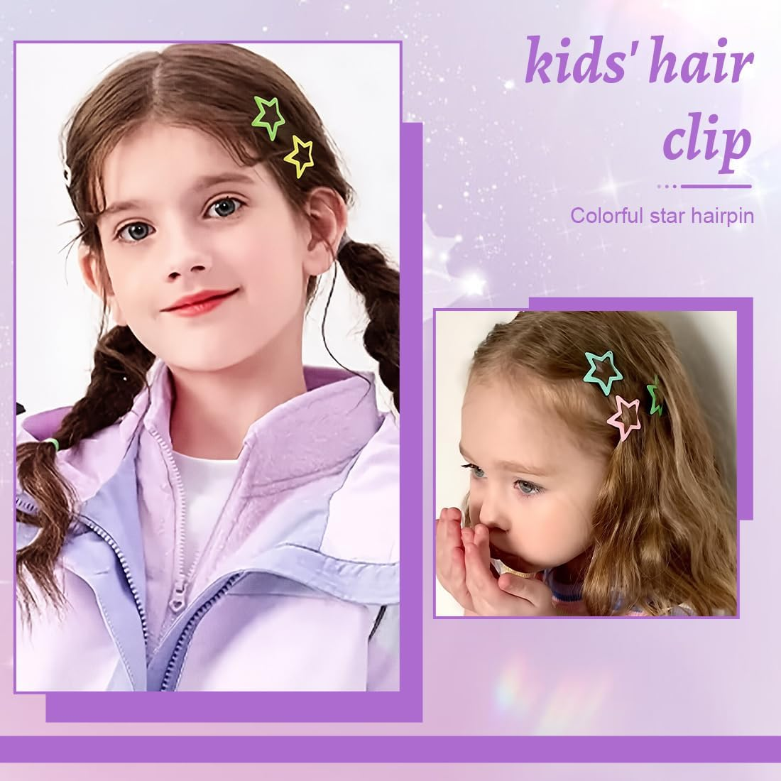 ROKZELT Pack of 100 Hair Clips Girls Children Hair Clips Girls Metal Star Hair Clips with Snap Closure Colours Cute Small Hair Clips Hollowed Star Hair Pin image number 3