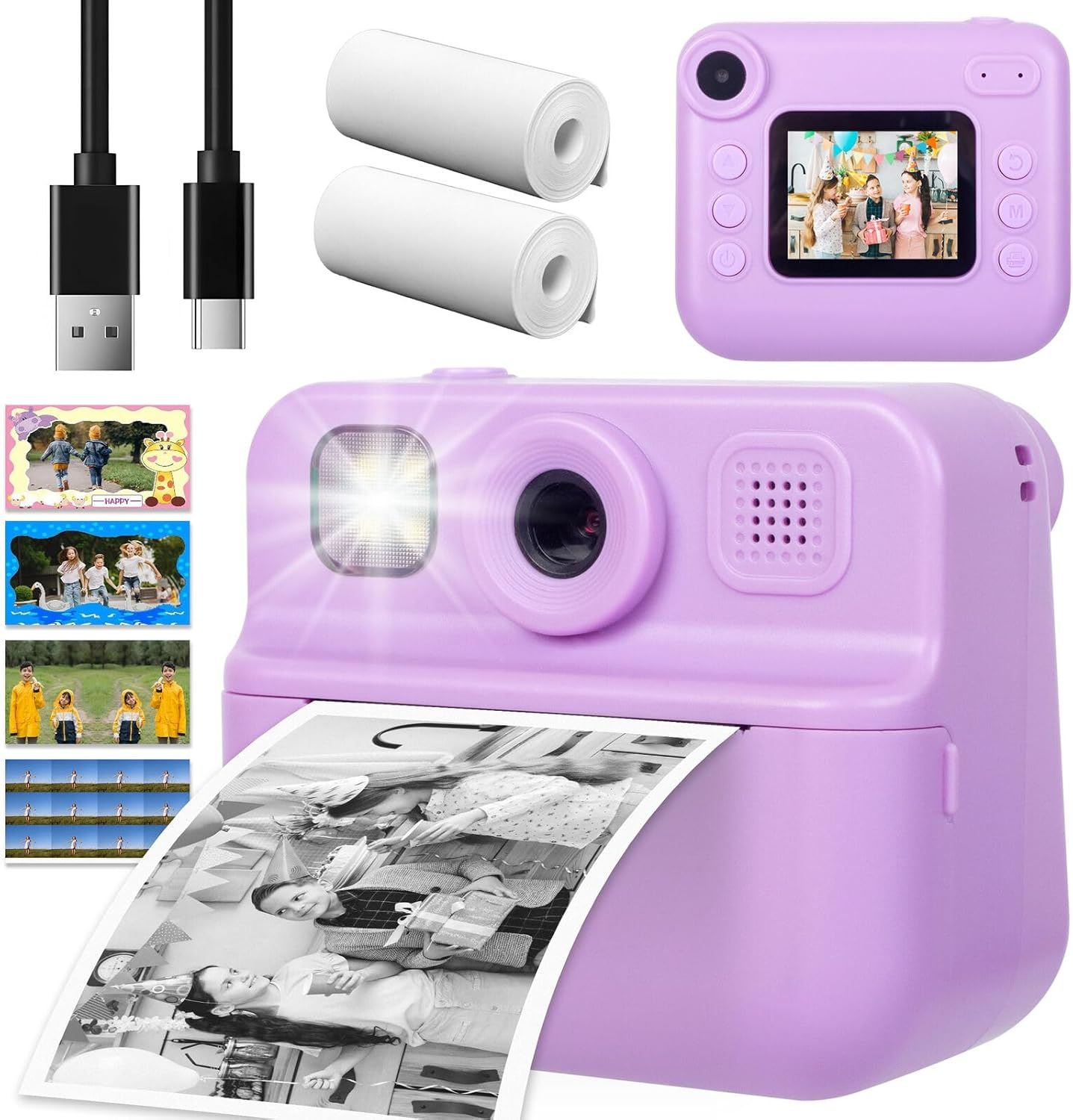 Lenoxx Kids 48MP Instant Print Camera with Dual Front & Rear Lenses, 1080P HD Video Recording, Instant Photo Printing with Paper, 2.0" HD Screen, Flash LED, Fun Effects &ndash; Purple image number 3
