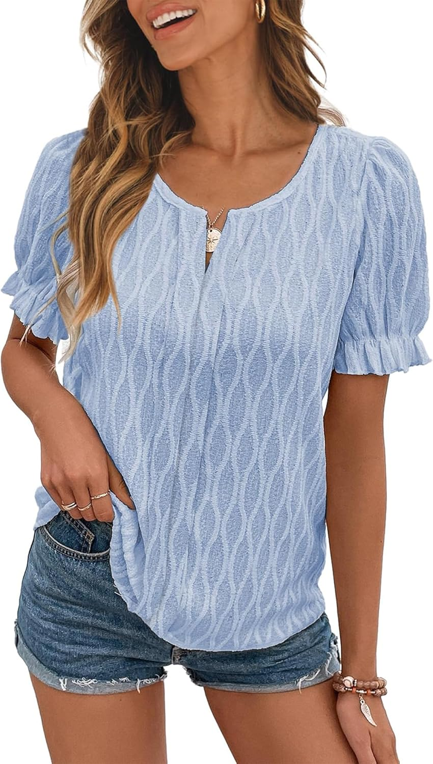 Women Summer Shirts Short Sleeve V Neck Tops Fashion Casual Blouses
