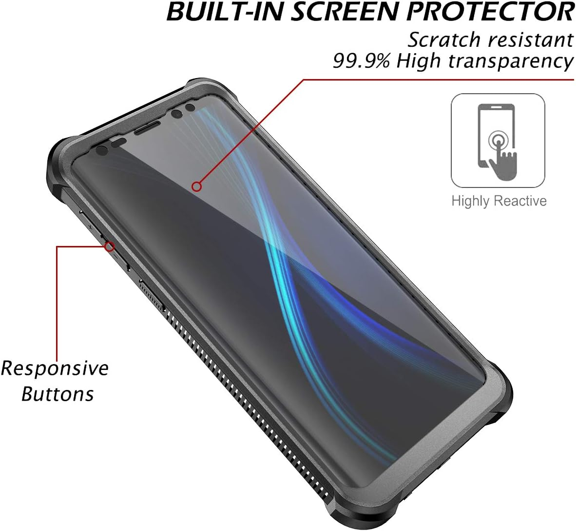 Dexnor Case for Samsung Galaxy S9 360 Full Body 3 Layers Protection Cover Shockproof Bumper Crystal Clear Slim Anti-Scratch Back Panel with Built-In Screen Protector - Black - Black image number 6