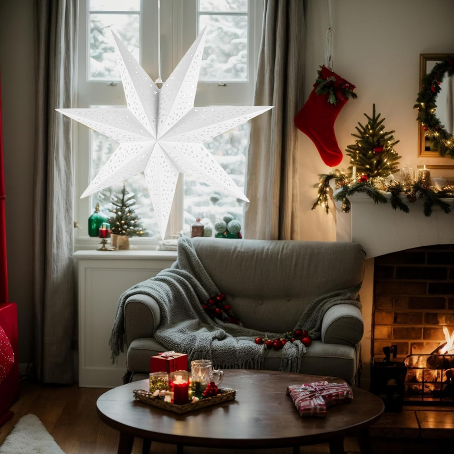 Paper Star Lantern, 3Pcs 28 Inch Large Star Lantern, Decorative Star Paper Lantern, White Hanging Stars Lamp Shade for Wedding Birthday Christmas Party Decor Star Lantern Paper Star Lanterns Paper La image number 5