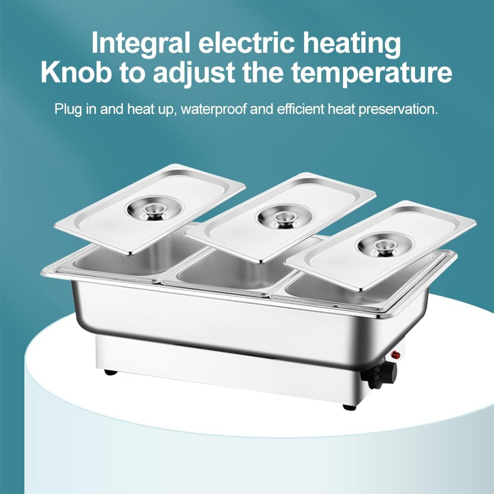 Zertylre 9L Food Warmer Buffet Server, 3 Trays 600W Stainless Steel Electric Adjustable Temperature Freestanding Lids, Chafing Dish Set for Parties, Banquets, Catering Events (9L) - 9L image number 3