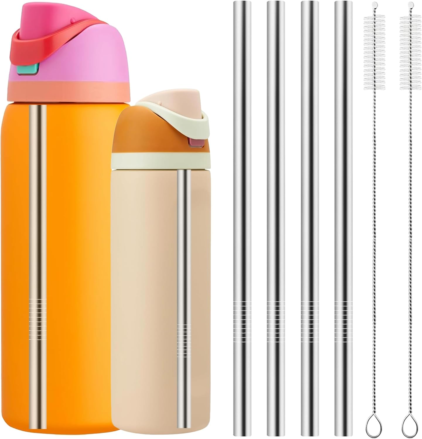 4-Pcs Metal Straws Reusable Compatible Owala Water Bottle 24 Oz 32 Oz with 2 Straw Cleaner, Steel Replacement Straws Parts, Reduce Straw Replacement image number 2