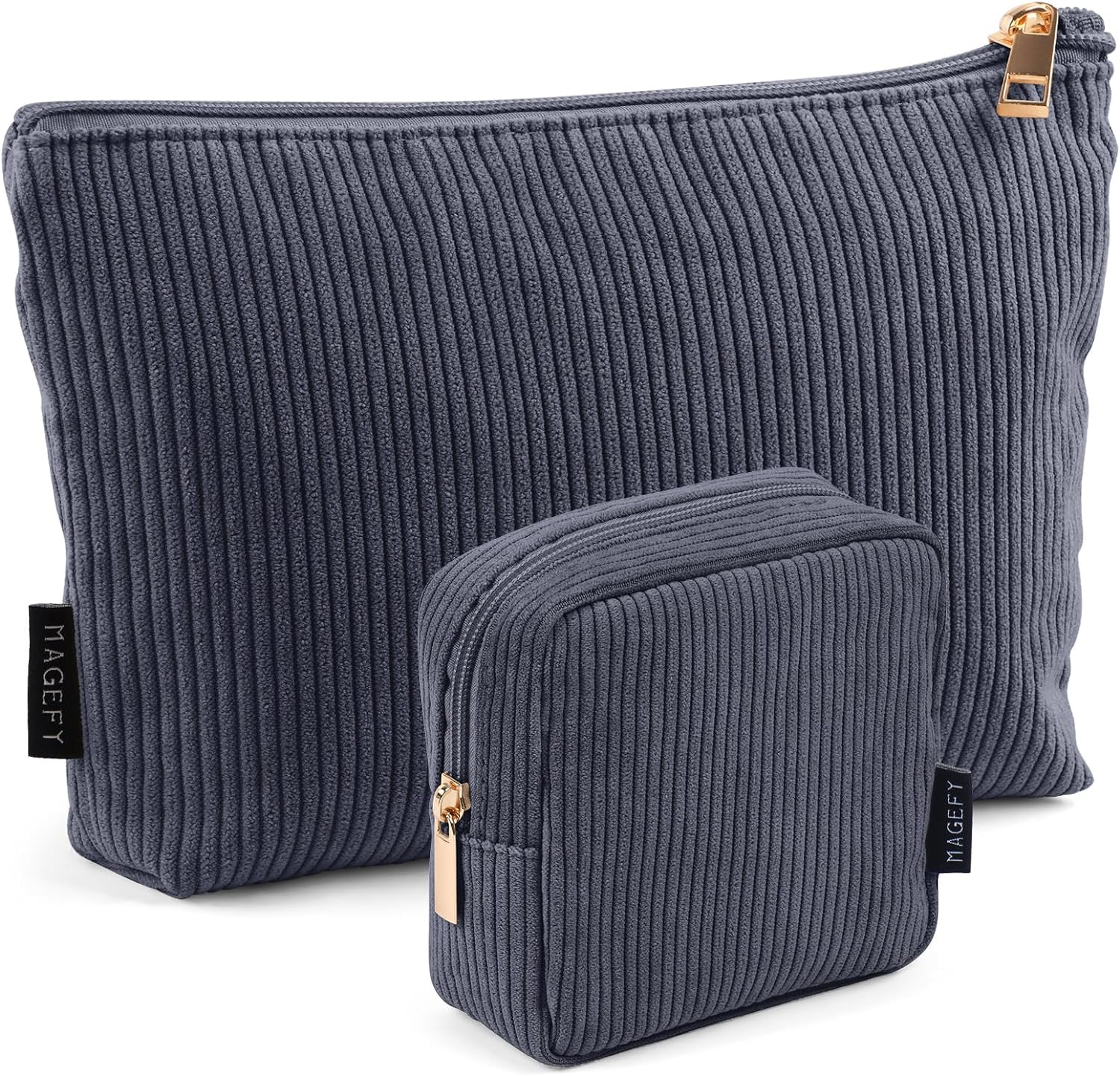 MAGEFY 2 Pcs Makeup Bag Small Makeup Bag for Purse Corduroy Makeup Pouch for Girls Cosmetic Bag for Women(Beige)