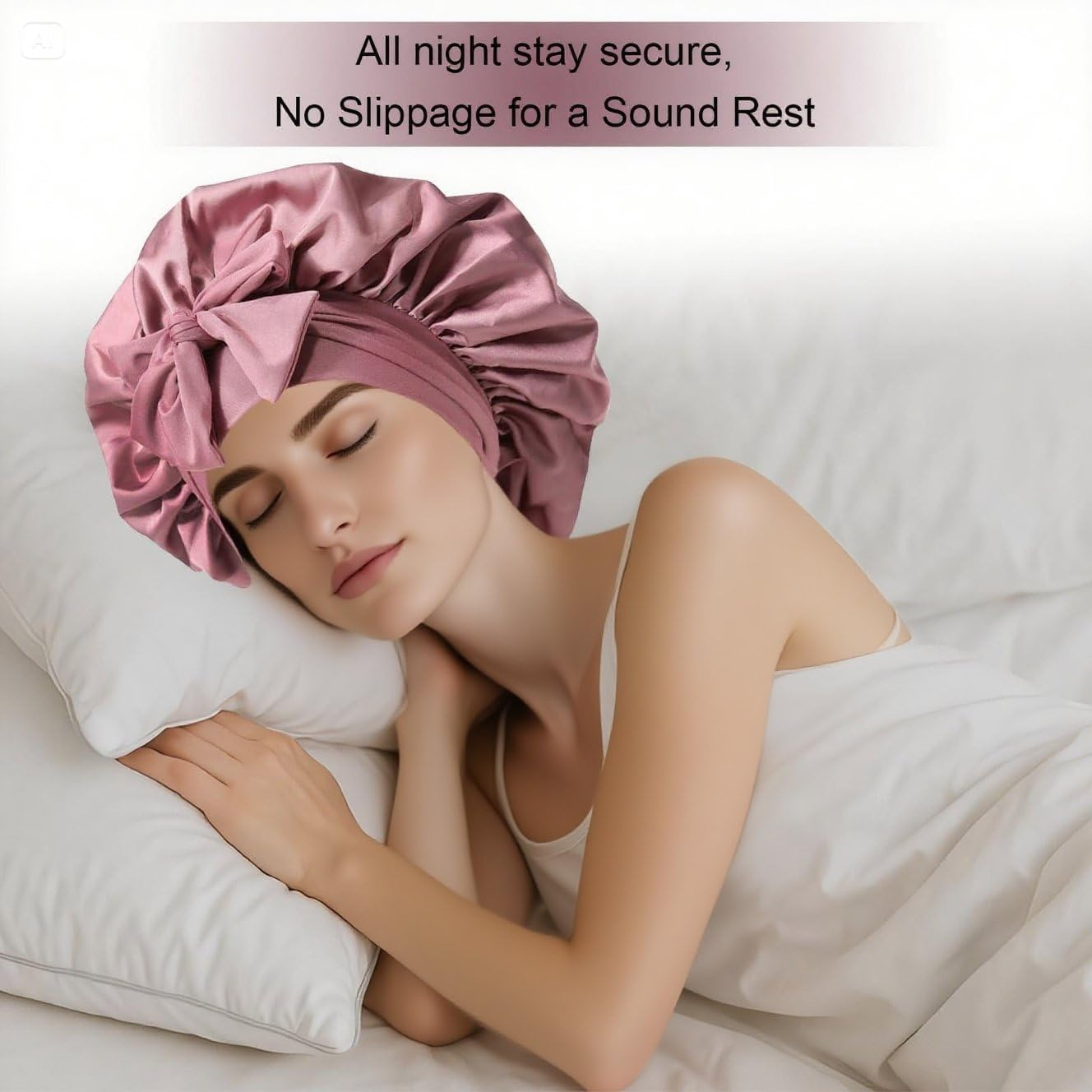 Silky Satin Bonnet for Sleeping,Single Layer Silk Satin Hair Bonnet Women with Tie Band (Bean Paste) image number 1
