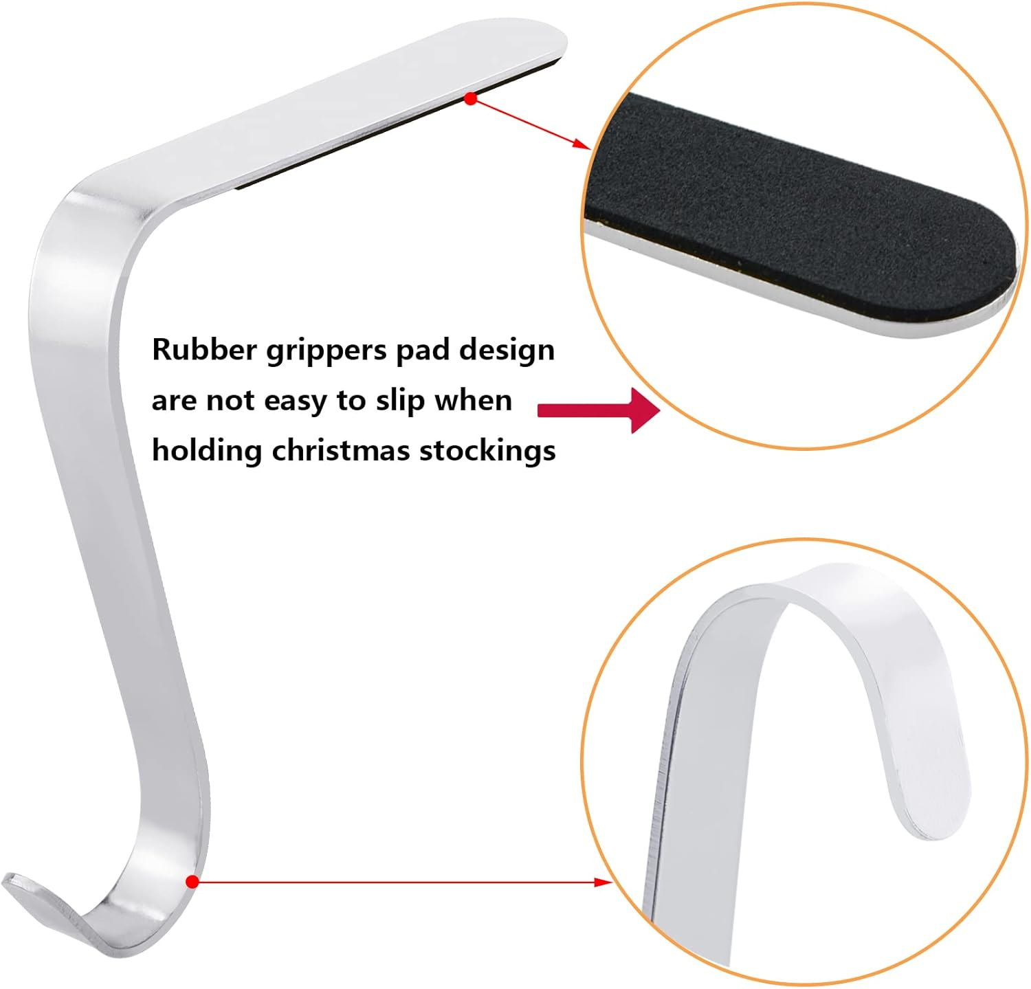 Christmas Stocking Holders Metal Stocking Hangers Non-Slip Christmas Stocking Hooks for Fireplace Mantle (Silver) - Black image number 4