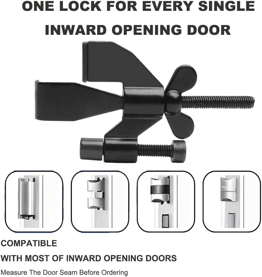 Heavy-Duty Portable Door Lock - Stainless Steel Security Device for Enhanced Safety - Ideal for Home, Travel, Hotels, Apartments - Silicone Protector Caps Included (1, Black)