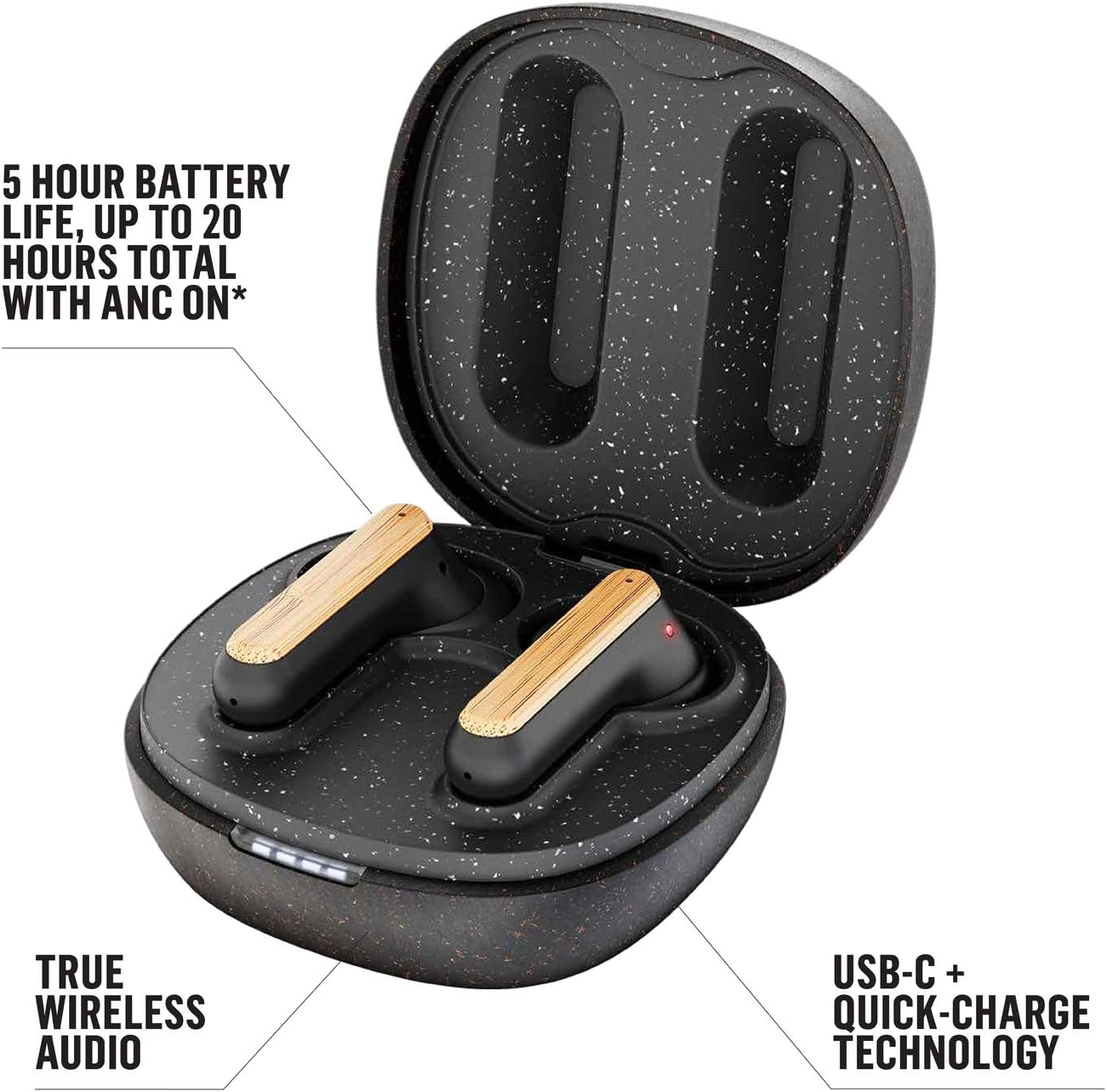 House of Marley Redemption ANC: Noise Cancelling True Wireless Earbuds with Microphone, Bluetooth Connectivity, 20 Hours Total Playtime, and Sustainable Materials, Signature Black image number 4