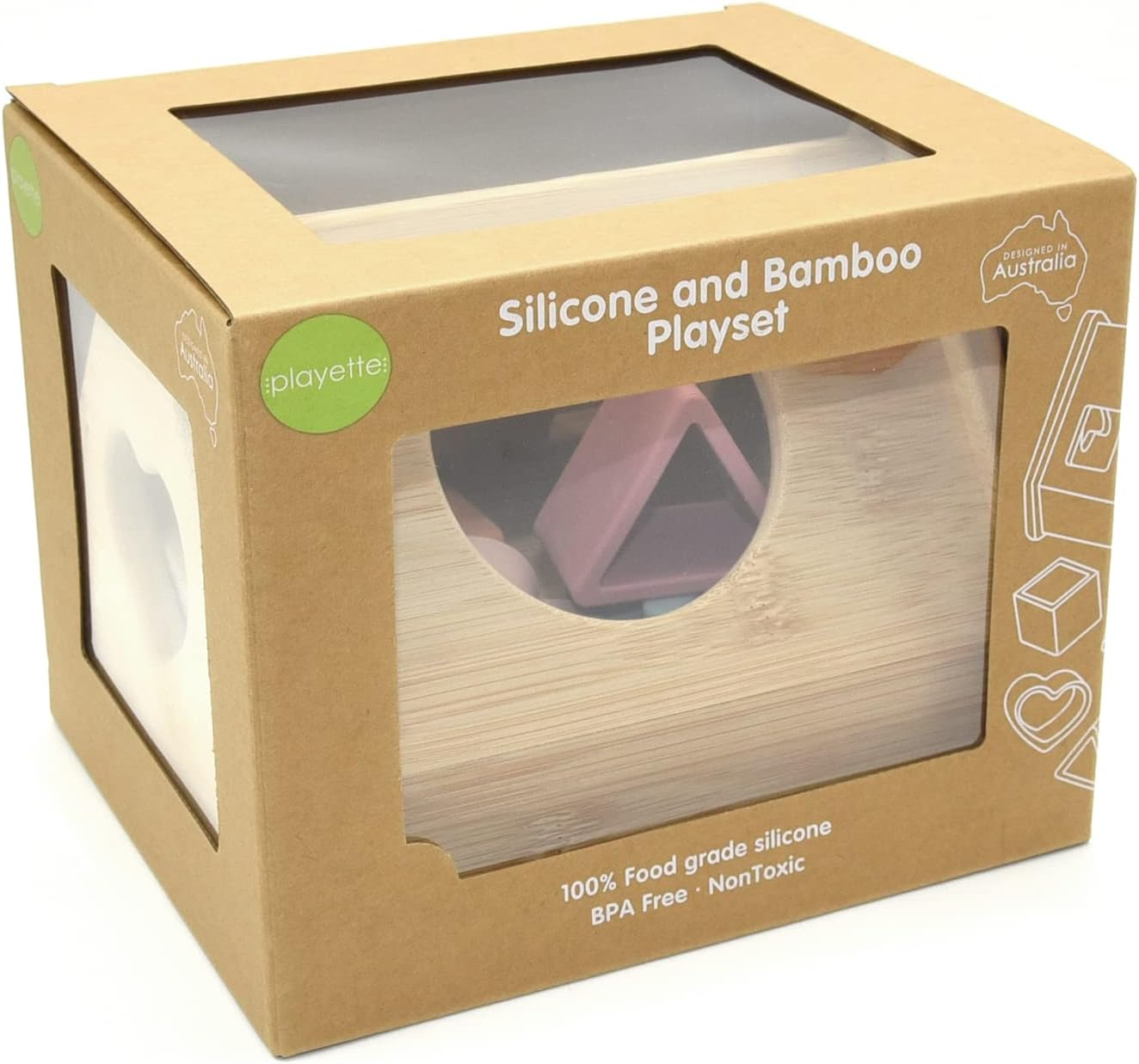 Playette Silicone & Bamboo Play Set - Sorting Toys - 5Pc image number 1