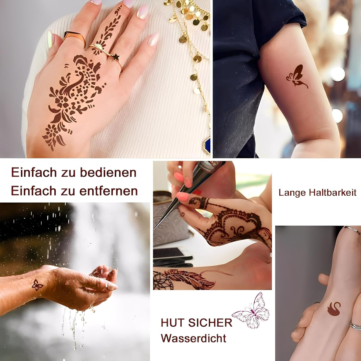 Henna Tattoo Set - 8 Colours Ink Including 60 Stencils with Gloves and Applicators, Henna Colour, Henna Freckles, for Women, Men, DIY Art, Painting, Party Gifts image number 3