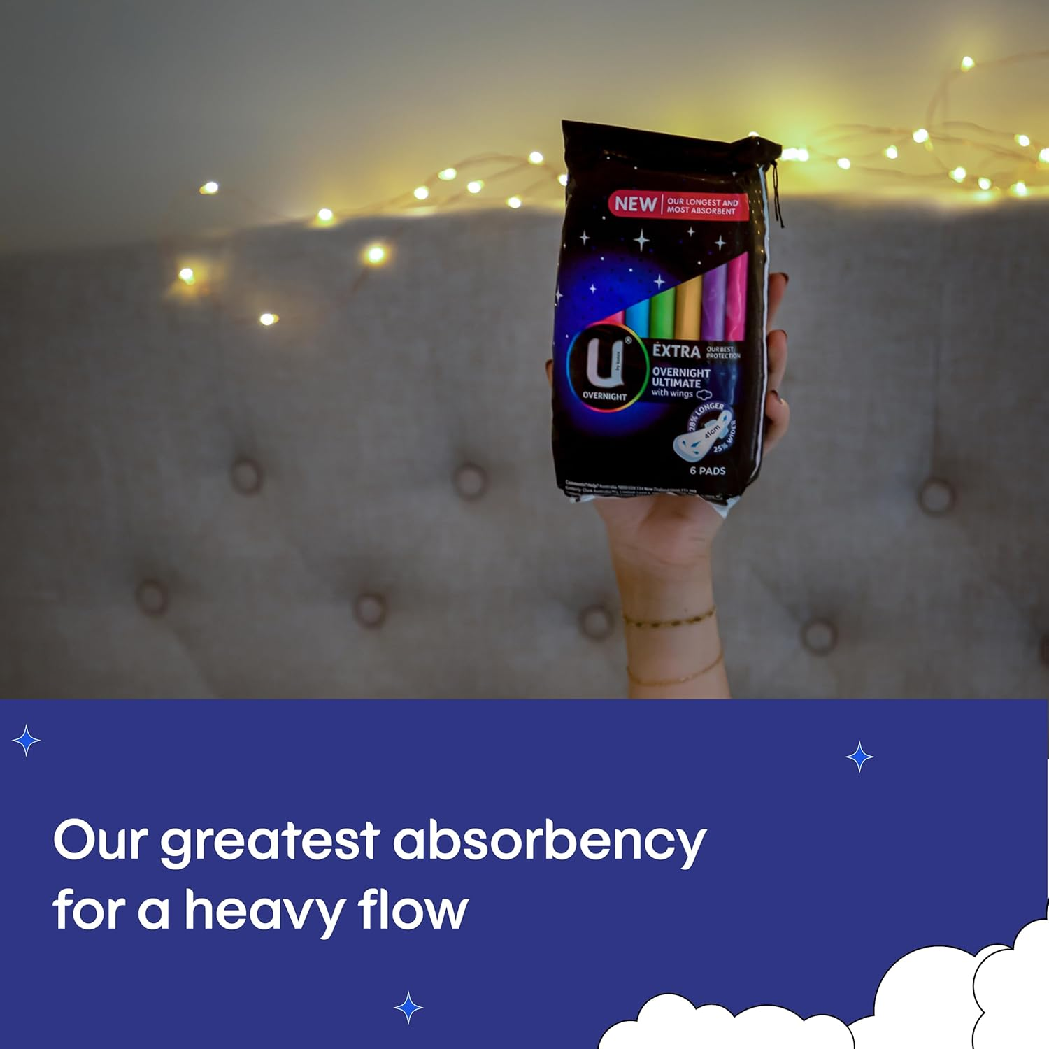 U by KOTEX Extra Overnight Ultimate Pads with Wings 24 Count (4 X 6 Pack) image number 3