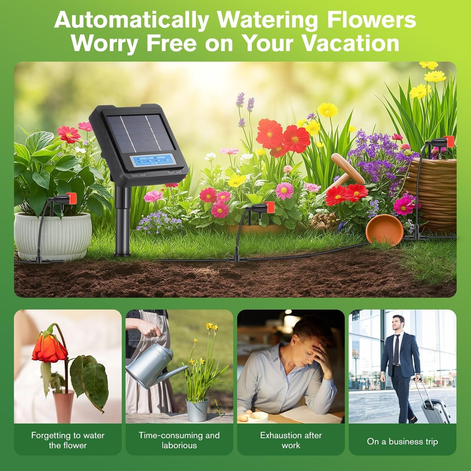 Solar Irrigation Auto Garden Watering System Automatic Deep Drip Kit DIY Green Household Potted Plant Smart Timer Modes Energy Powered Device 20M Hose image number 5