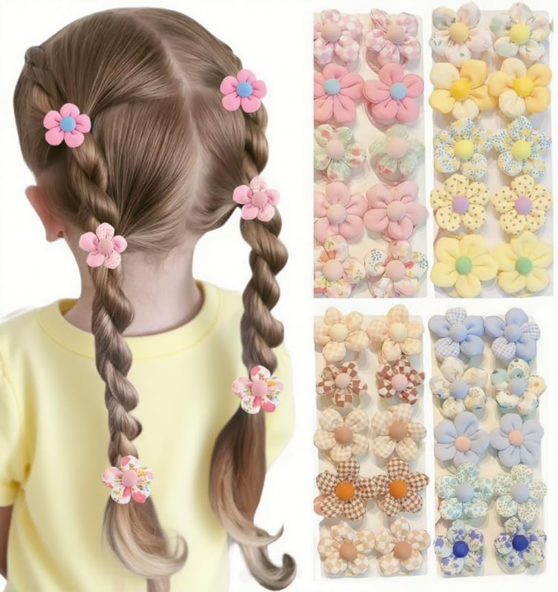 Flower Hair Ties Cute Rubber Bands, 40Pcs Flower Cute Hair Ties Rubber Bands, Flower Hair Tie Baby Toddler Hair Bands image number 5