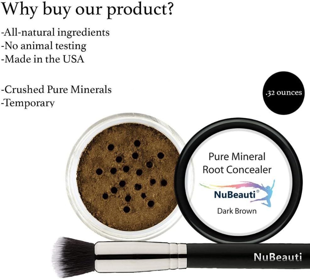 Root Concealer Touch up Powder | All-Natural Crushed Minerals with Brush | Fast and Easy Total Gray Hair Cover up for Black | Brown | Auburn and Blonde Hair .32 Ounce (Dark Brown) image number 5