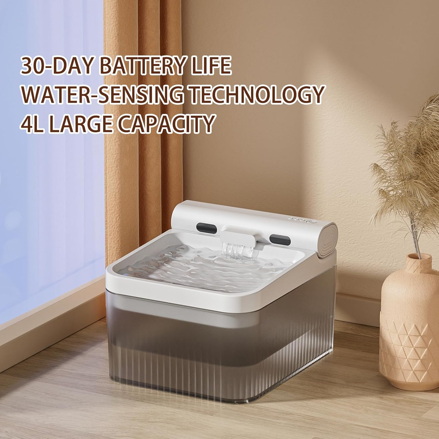 Namolit Wireless Cat Water Fountain Battery Operated 4L for Pets Dog Cat Water Dispenser Filter Chip Water Purification Core Grey Basic Sensor Model image number 2