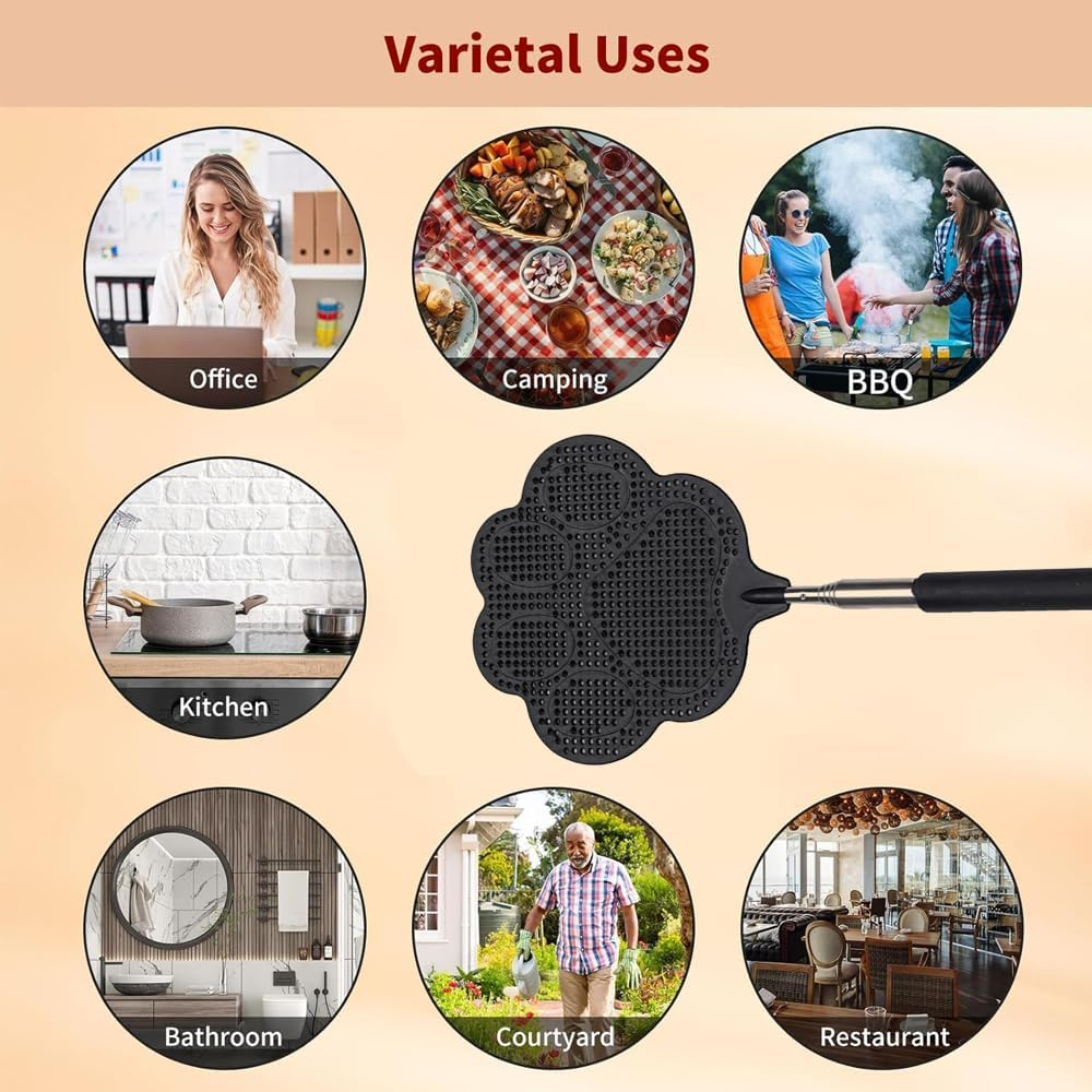 Telescopic Fly Swatter,Durable Stainless Steel Handle,Heavy Duty Black Bug Zapper Racket, Upgraded Plastic Fly Swatter Set for Indoor Outdoor Home Hiking Camping Garden (1) image number 4