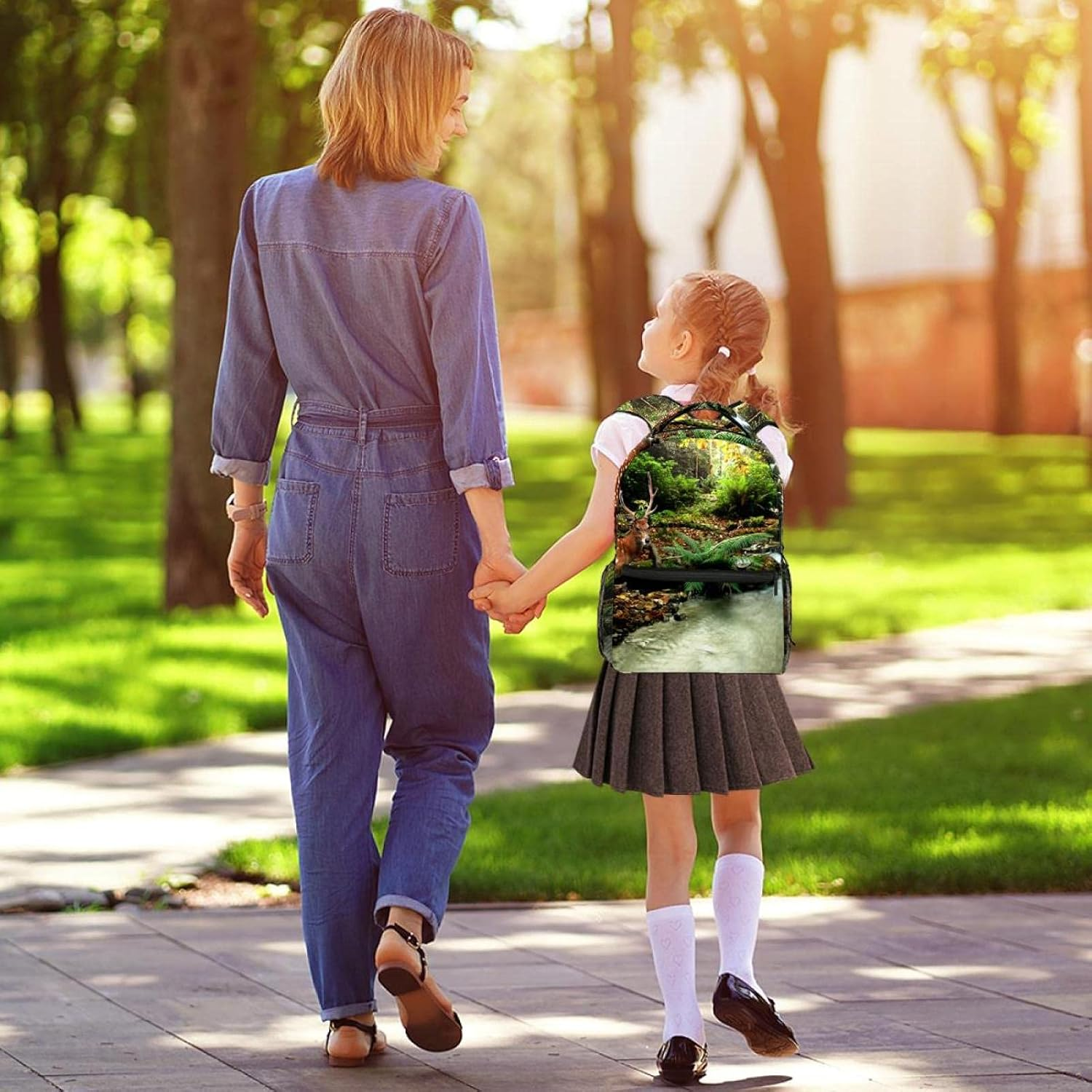 Sika Deer by the River Tropical Stream Backpack Students Shoulder Bags Travel Bag College School Tote Backpacks