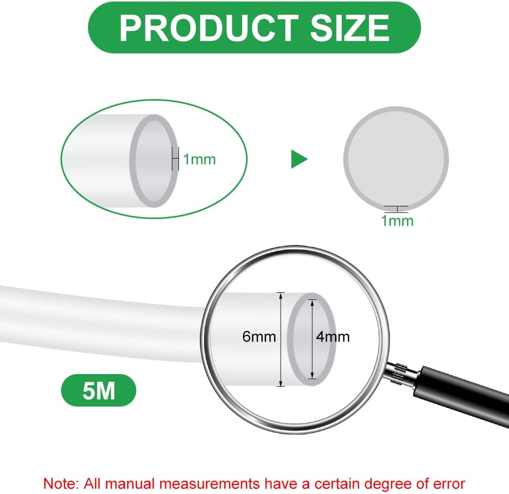 PVC Transparent Tube, 4Mm (0.15In) ID X 6Mm (0.23In) OD- 5M(16Ft) Length PVC Clear Hose, Flexible Vinyl Tubing, Food Grade Plastic Tube Pipe for Transfer Water Oil Air