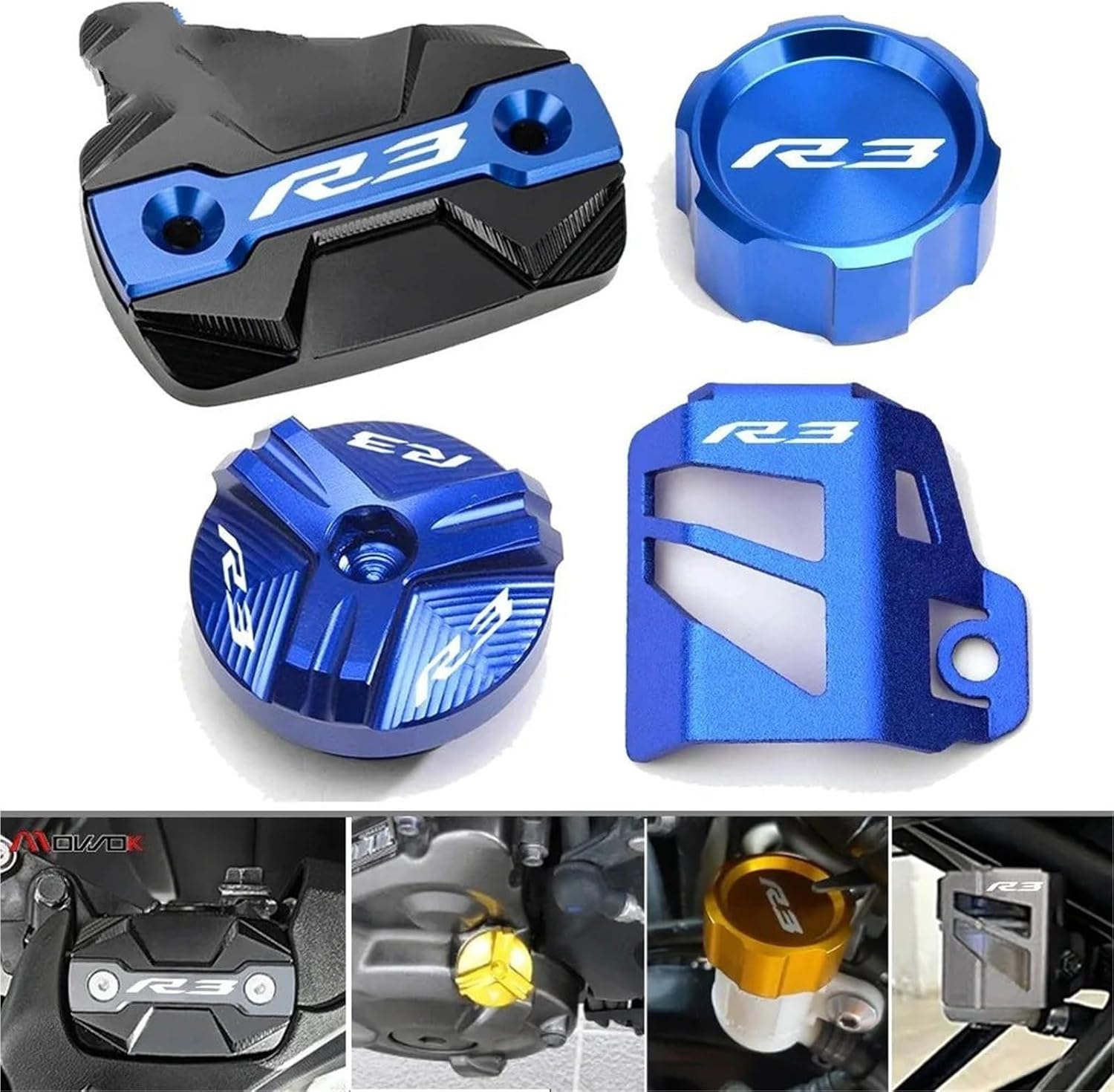 KJJKMJHU Fit for Yamaha R3 YZF-R3 YZFR3 2015-2025 Motorcycle Front Rear Brake Fluid Reservoir Cap Cylinder Cover Guard Oil Filler Cap R3(A-Red) - A-Black image number 6