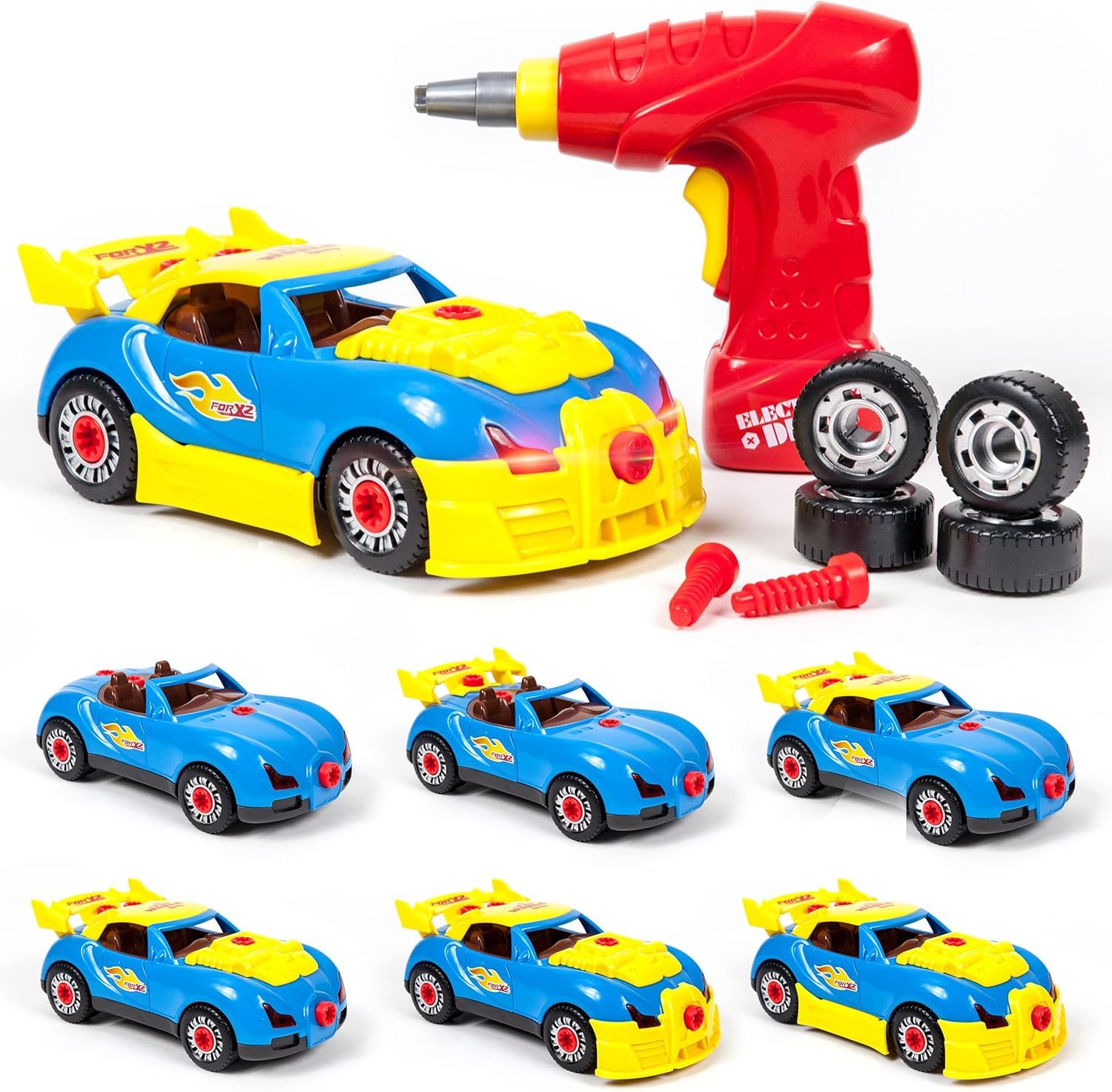 Picassotiles Take-A-Part Race Car Set with LED, Engine Sound, Mini Electric Power Tool Reversible Drill, Screws Included PTT302 2-In-1 DIY Construction Build Your Own 30Pc Racing Car S.T.E.A.M. Kit image number 1