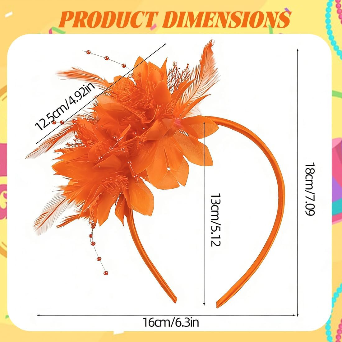 OIXEYA Feather Headband, Costume for Carnival, Feather Headband with Artificial Flowers, 1920S Fascinator Headpiece for Women, for Carnival Party, Cosplay, Wedding (Orange) image number 5