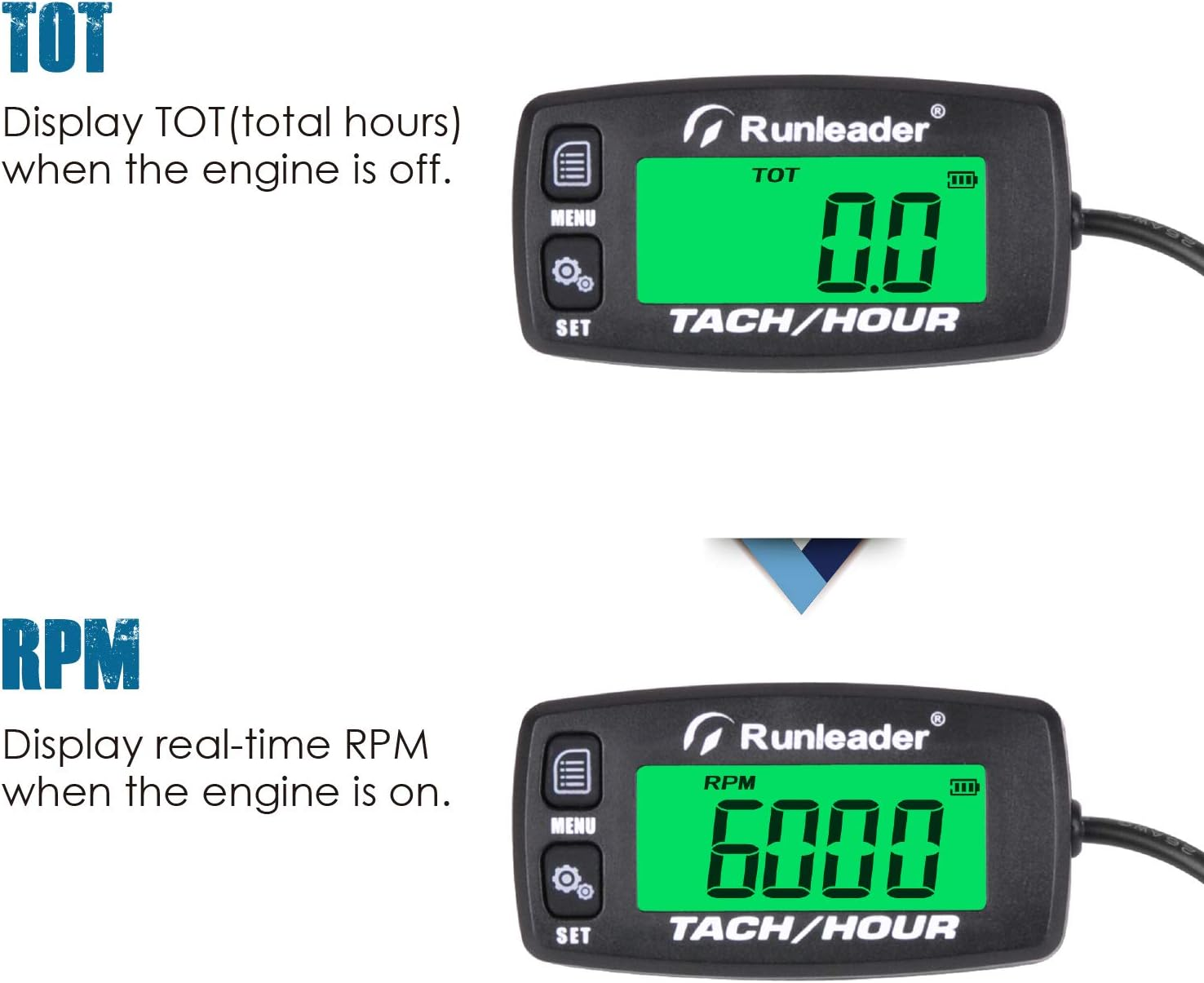 Runleader Digital Engine Hour Meter, Maintenance Reminder Tachometer for Riding Lawn Mower Tractor Generator Chainsaws Marine ATV Motorcycle Snowmobile Compressor and Gas Powered Equipment (Button-Bk) image number 5