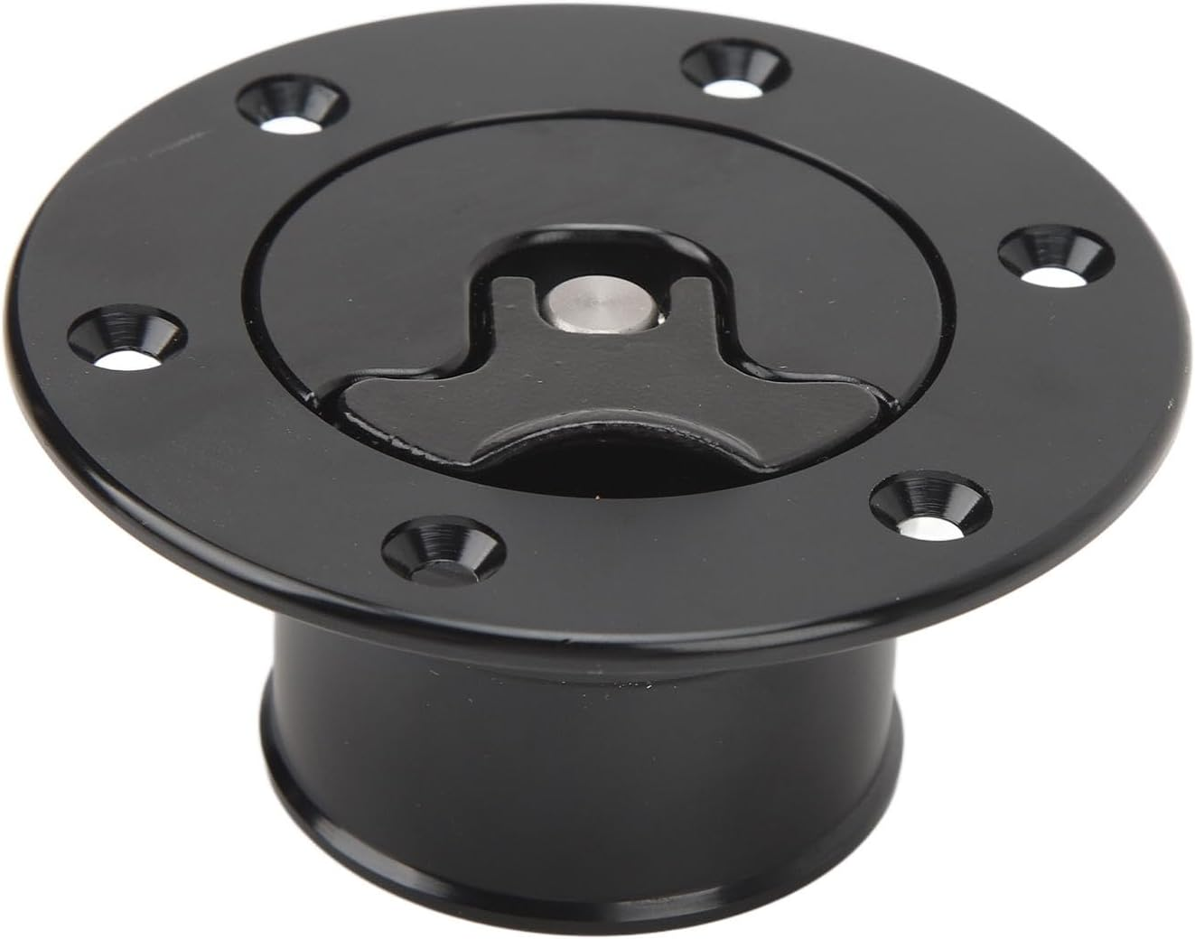 Jiawu Fuel Fill Filler Neck and Cap, ID 39Mm/1.54In Aluminum Alloy Flush Mount Fuel Cell Tank Cap with 6 Bolt Opening, Universal for Car, Black image number 2