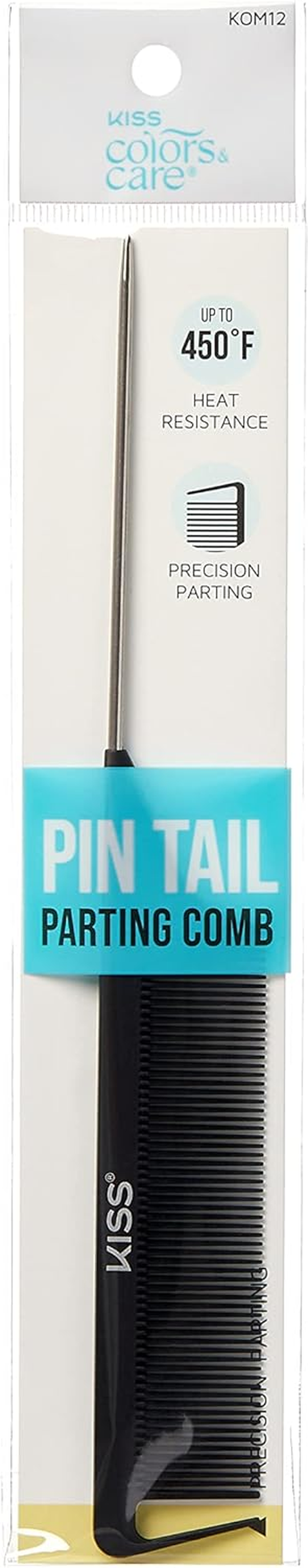 KISS Colors & Care Professional Pin Tail Parting Comb for Sectioning, Teasing, Detangling, Grooming, General Styling - anti Static & Heat Resistant for All Hair Types Black