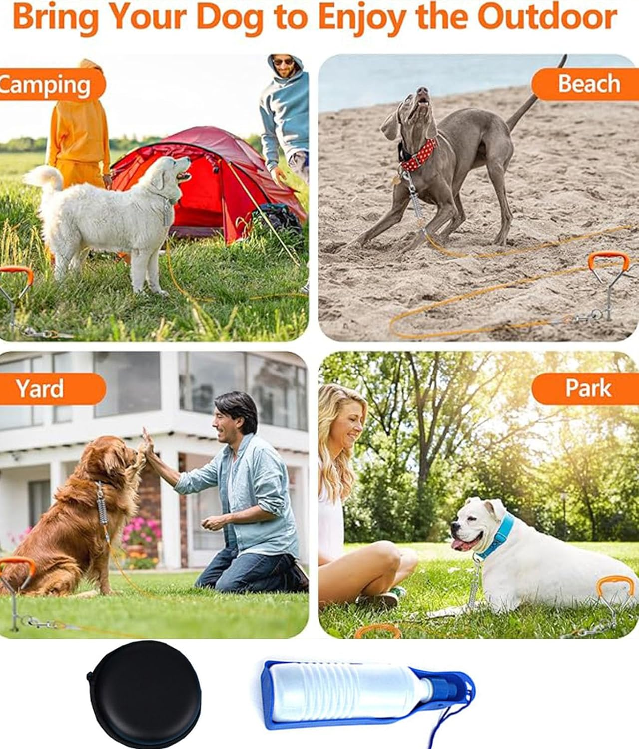 Dog Tie Out Cable and Stake, Tie Out Stake with 5M Runner Lead，Pet Lead for Yard Outdoor and Camping for Small to Medium Pets