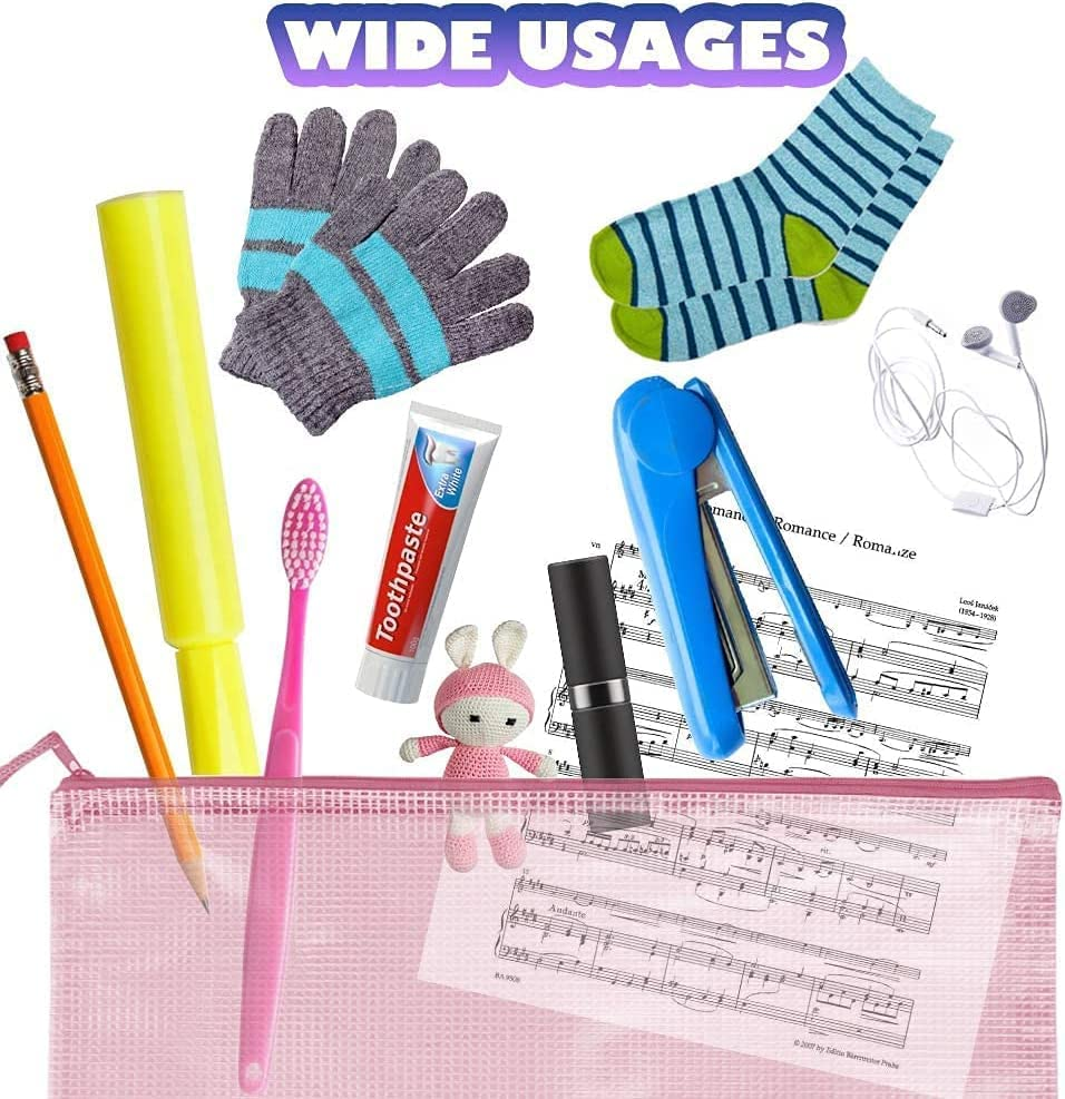 6Pcs Zip File Bags,Mesh Zipper Pouch Document,Waterproof Zip File Folders,Multipurpose Bags for School Office Supplies and Business Papers and Books Storage and Cosmetics Storage (A5 5Pcsmulticolor) image number 1