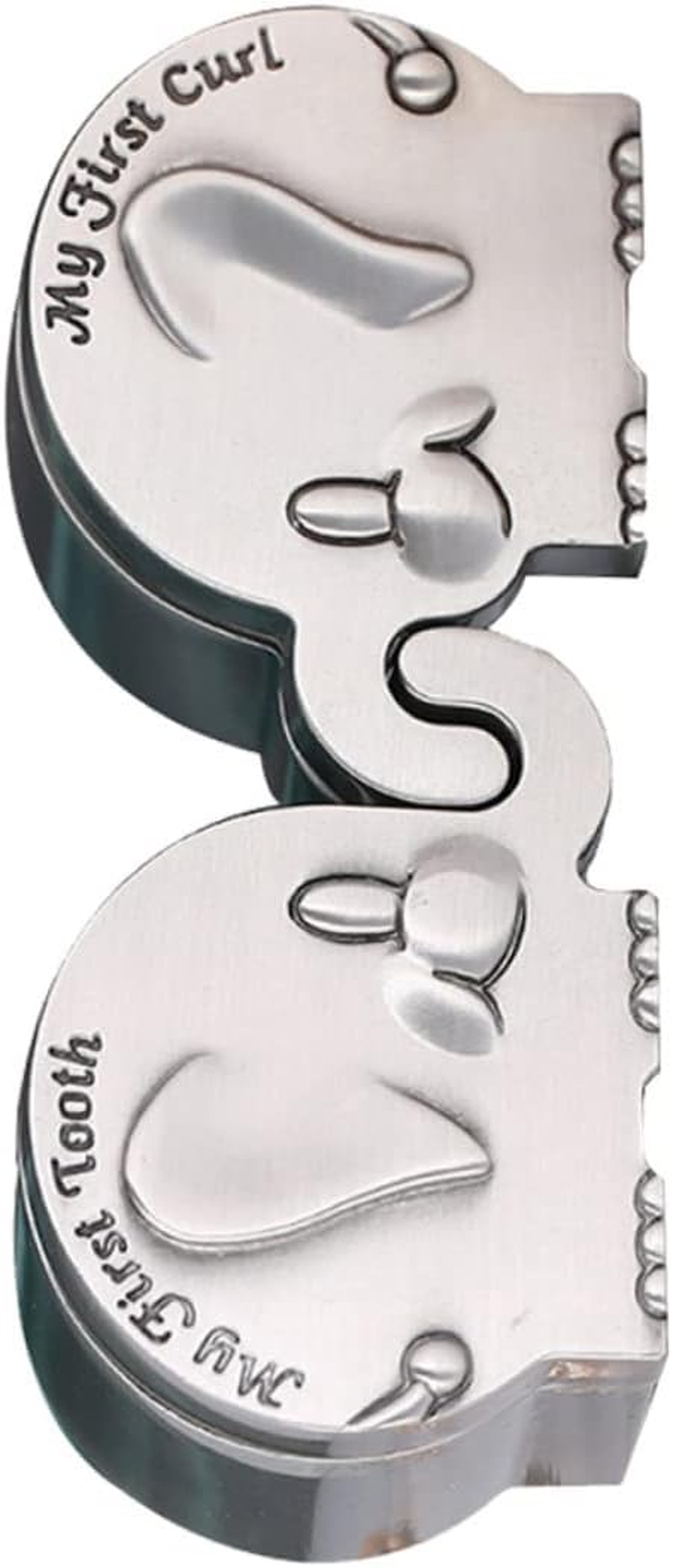 Elephant First Tooth and First Curl Keepsake Box for Newborns, Small Metal Baby Hair and Tooth Storage Holder, Silver Color, Newborn Memory image number 1