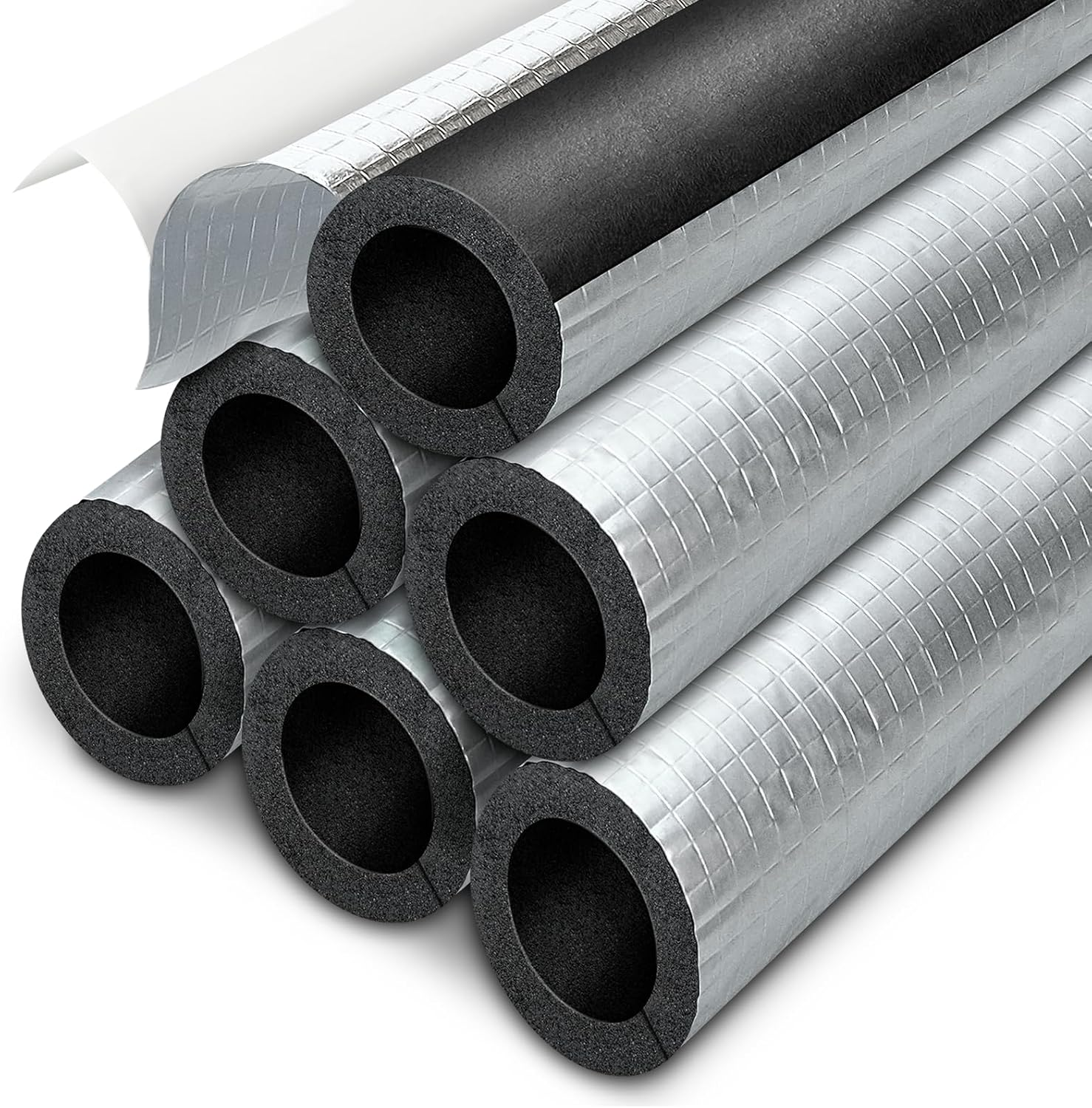 UCINNOVATE 8 Pack 1 Inch Pipe Insulation Foam Tube, 15.7'' Foil Pipe Insulation, 3/8'' TK Foam Tubing Freeze Protection