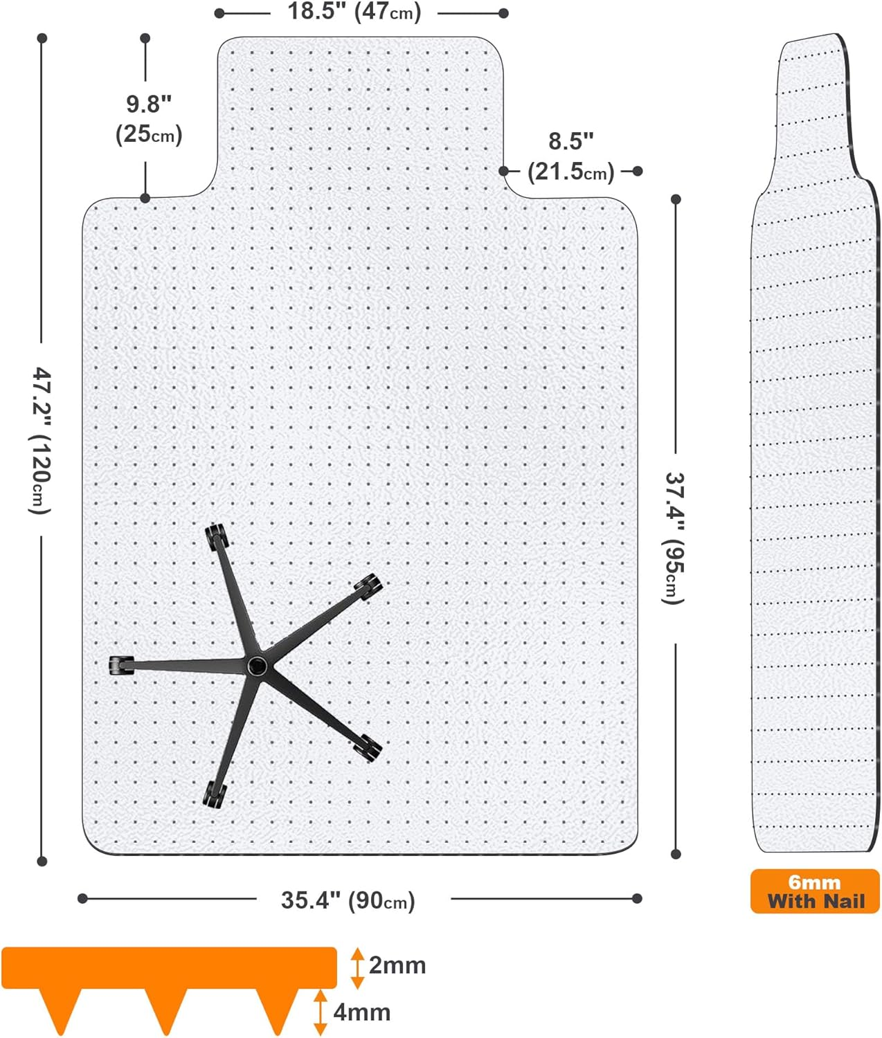 Office Chair Mat for Carpeted Floors 90X120Cm with Lip, Low to Medium Pile, PIONIQUS Heavy Duty Carpet Protector for Office Gaming Desk Chair, Transparent Thick Desk Chair Mat (Not for Hard Floor) image number 4