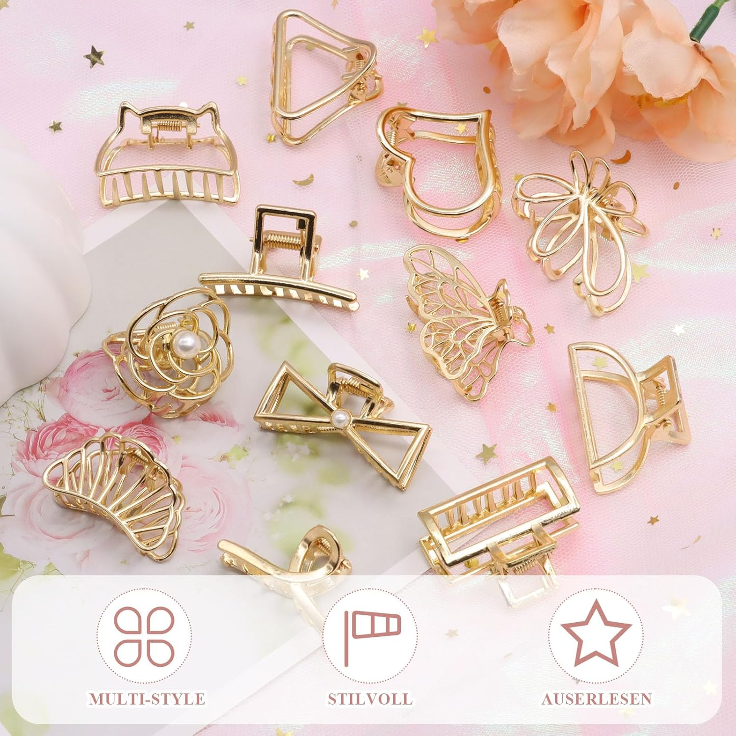ZOCONE Pack of 12 Hair Clips Small Gold Hair Clips Women'S Metal Hair Clips Small Hair Clips for Thin Hair Elegant Claw Clips for Small to Medium Hair Buns image number 2