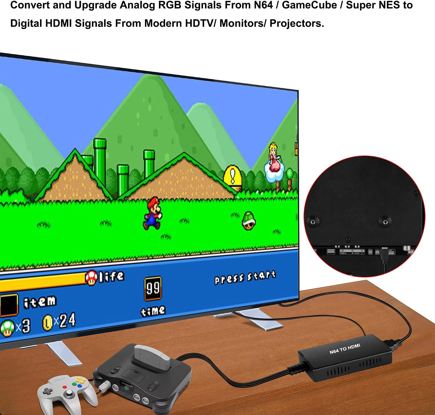 HDMI Cable for N64, N64 to HDMI Converter with HDMI Cable, Compatible N64/Gamecube/Snes Game Console image number 2