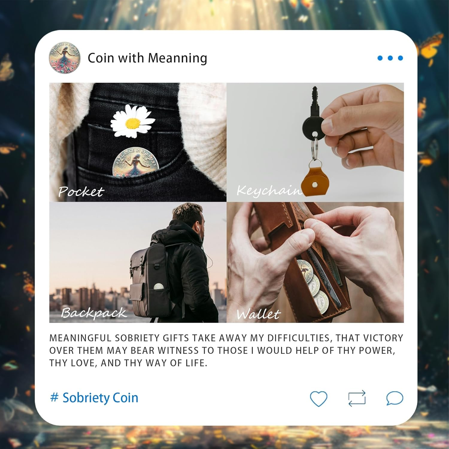 Artsy Grace Women Sobriety Coin - Recovery Butterfly AA Coins - Sister Power Addiction NA AA Chips and Medallions - Celebrate Living Clean Narcotics Alcoholics Anonymous Gifts for Men Women image number 2