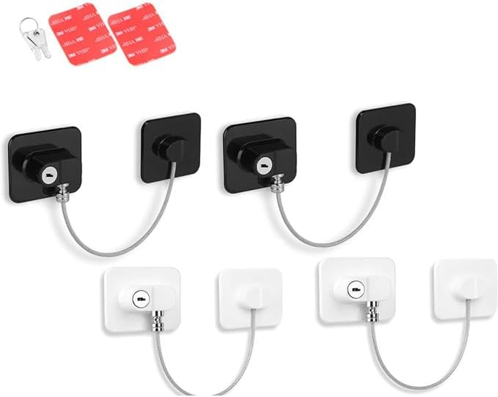 Refrigerator Lock with Key,Lock for Fridge Freezer, Cabinets and Drawers, Air Oven Air Fryer, Closets, Windows, 4Pack Refrigerator Lock with 8 Keys(Black and White)