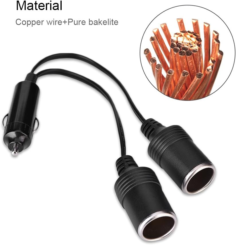 Car Charger, 2 Sockets Cigarette Lighter Splitter, Car Charger Plug Male to 2-Way Female Cigarette Lighter Socket Extension Cord Cable image number 5