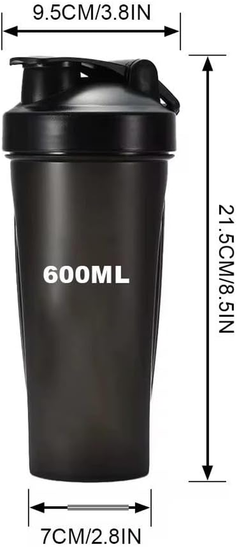 Protein Shaker Bottle with Mixing Ball, 650 ML (20Oz) Premium Matte Black, Leak-Proof Flip Cap image number 3