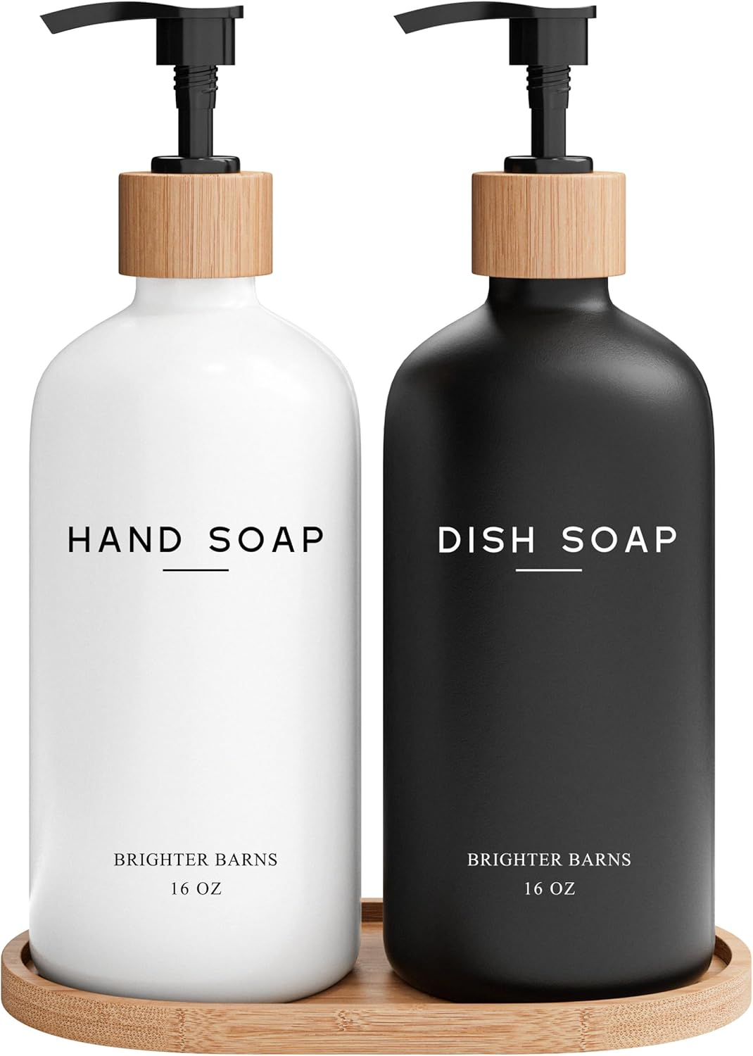Brighter Barns Hand and Dish Soap Dispenser for Kitchen Sink by - Farmhouse Kitchen Soap Dispenser Set with Tray - Glass Soap Dispenser - Modern Boho Farmhouse Kitchen Decor (Black)